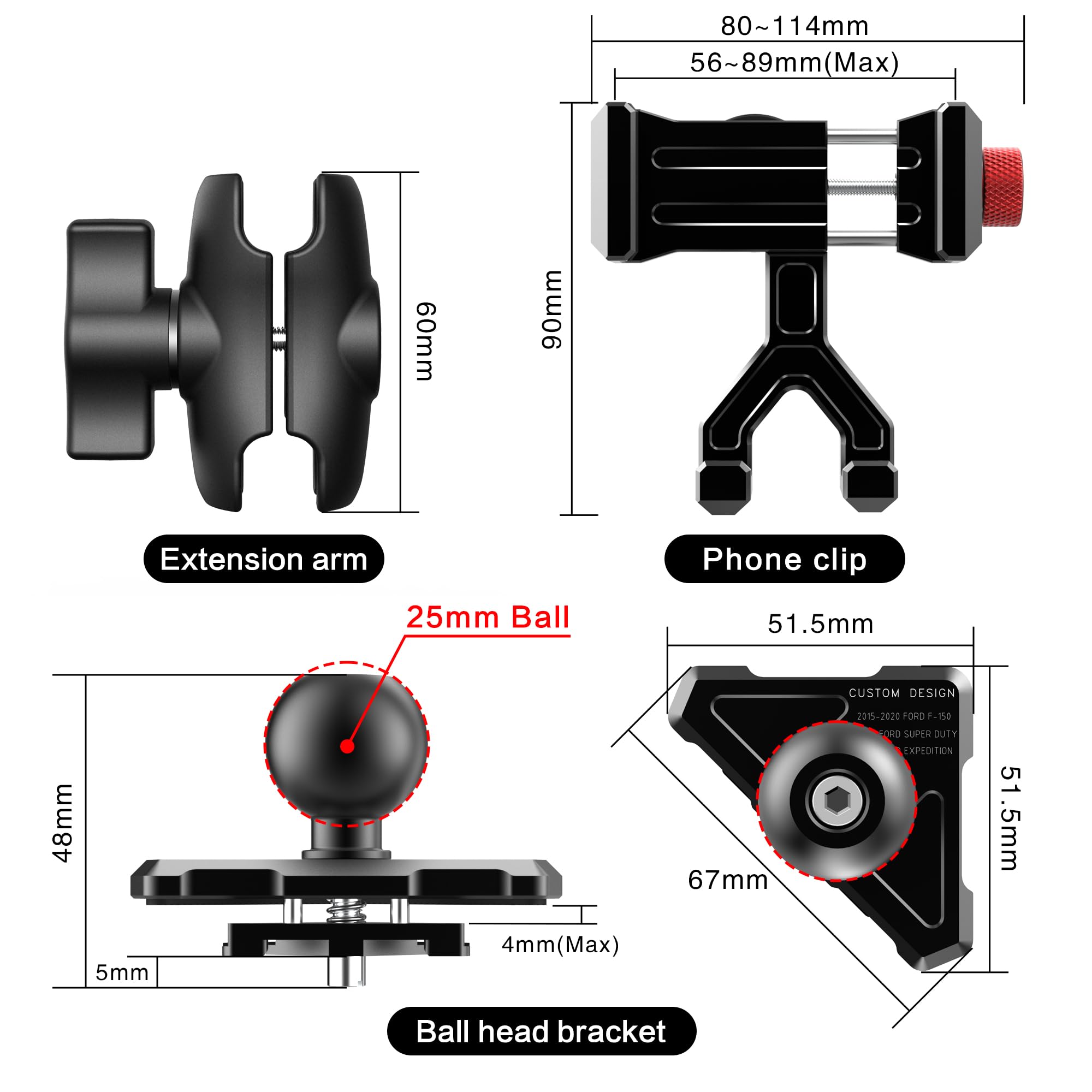 Easeord Phone Mount Compatible With Ford F-150 2015-2020, Expedition 2018-, Super Duty 2017-, 360 Rotation Aluminum F150 Vent Cell Phone Holder For All Phone Iphone Android Smartphone
