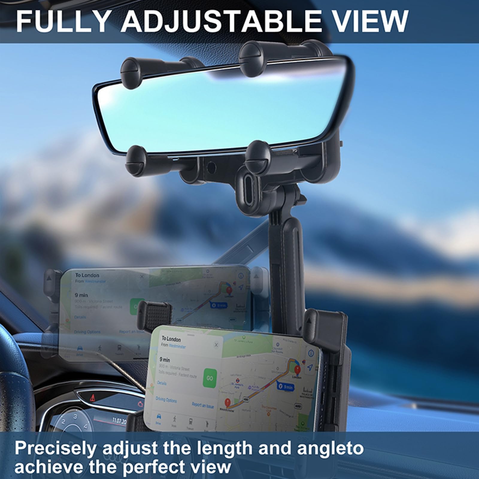 Kelofam Phone Mount For Car,Car Rear View Mirror Phone Holder, Multifunctional 360°Rotatable And Retractable Tablet Holder For Car，Suitable For Iphone,Ipad,Samsung Z Fold 5 4, All Foldable Phones