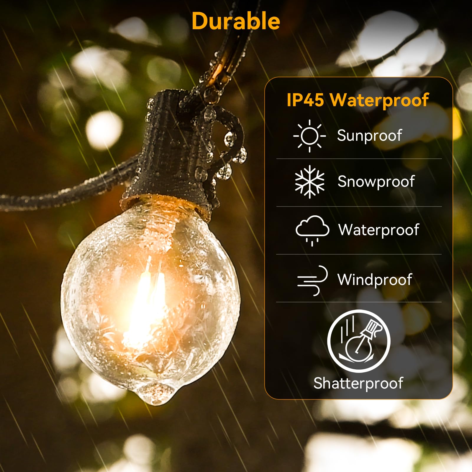 Arbrac 100Ft Outdoor String Lights Waterproof/Connectable/Dimmable With 52 Led Shatterproof Bulbs,2-Pack 50Ft Ul Listed Globe G40 String Lights Outside Lighting For Patio Backyard Cafe Party Wedding Garden