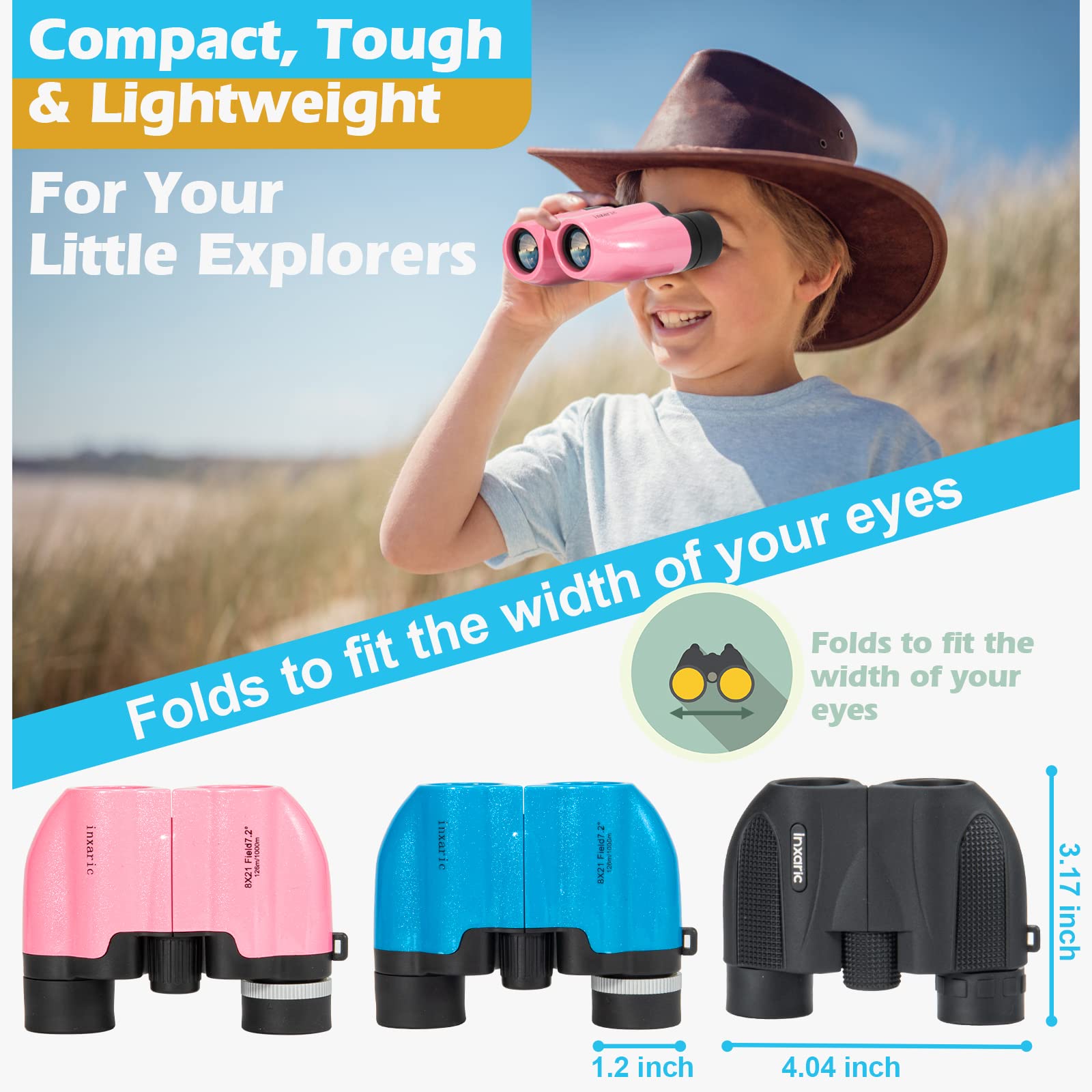 Inxaric Binocular For Kids- Kids Binoculars With Clear Low Light Vision-8X21 Large Eyepiece Compact Binocular For Adults Kids-High Resolution Binoculars For Bird Watching Camping Hiking Travel，Best
