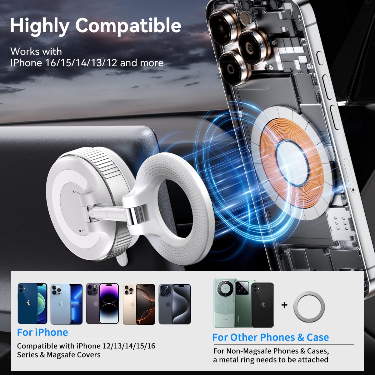 Xo Simple Is Beauty Vacuum Suction Magnetic Phone Holder, Strong Suction Magnetic Car Phone Holder Mount Foldable Phone Stand For Iphone16/15/14/13/12, Mirror/Glass/Screen(Not Charge Phone)