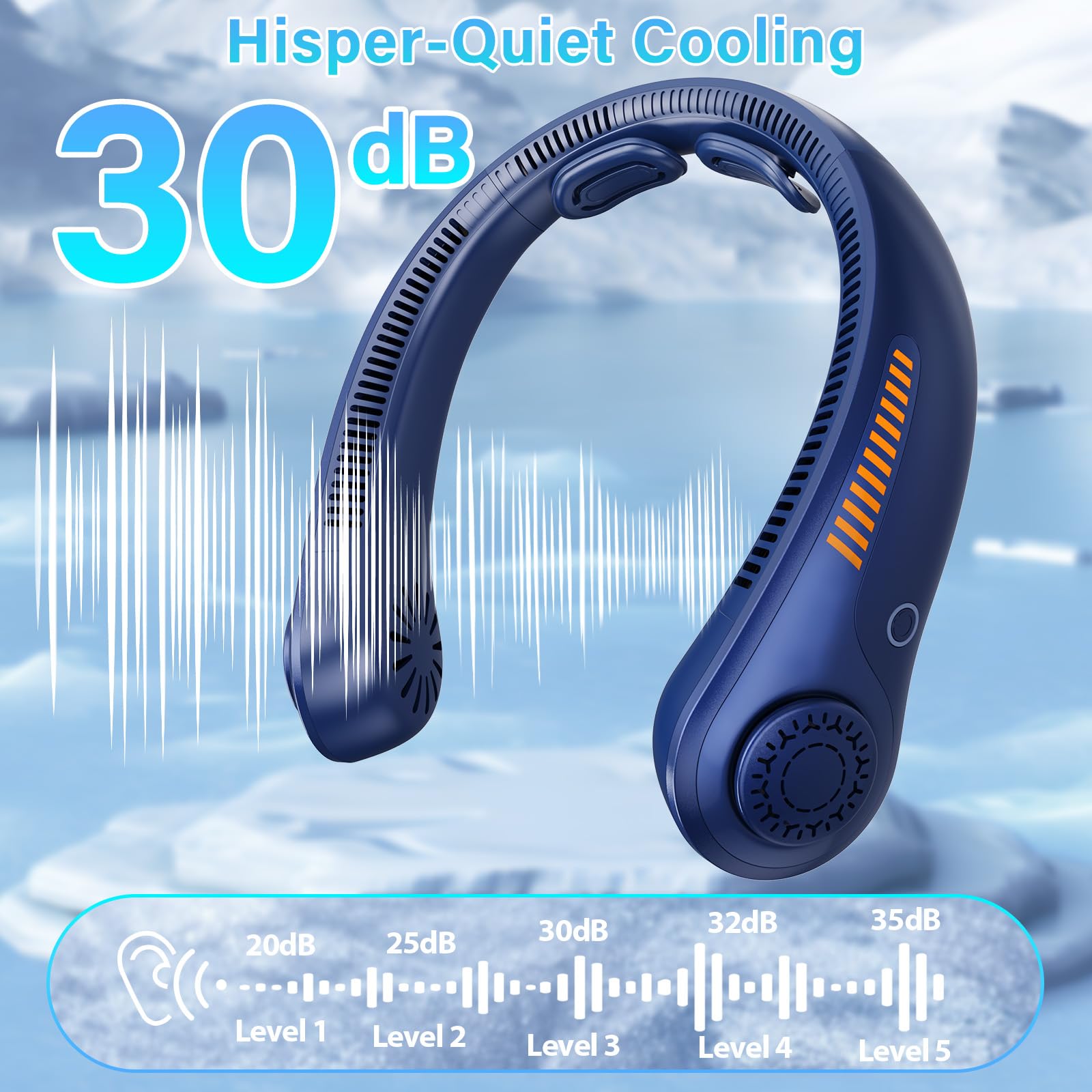 Portable Neck Fan - Rechargeable Personal Fan With Neck Brace, 5 Speeds, All-Around Cooling