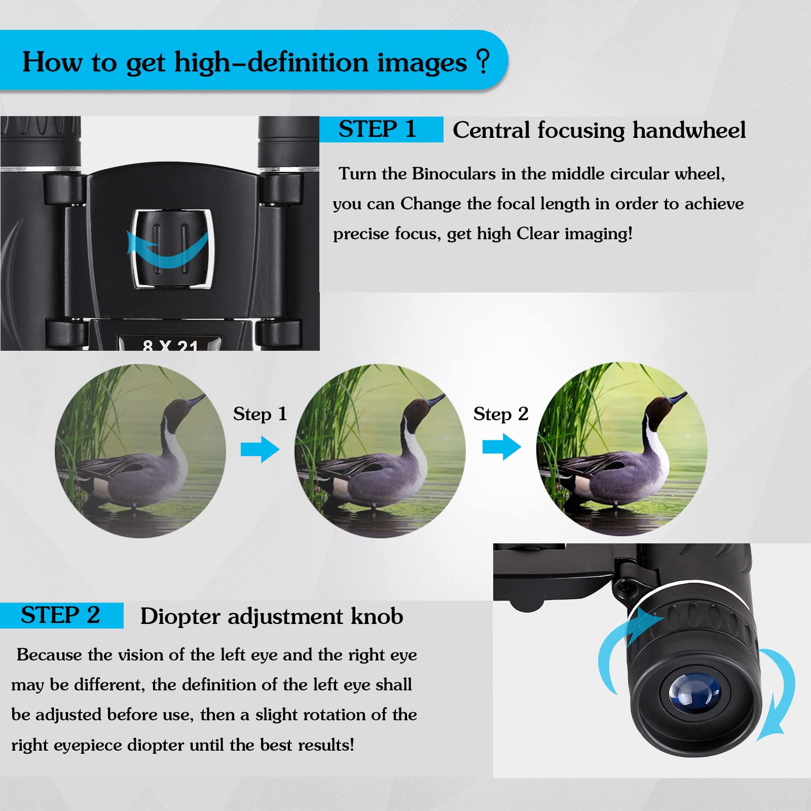 Anourney 8X21 Mini Compact Pocket Binoculars, Lightweight Foldable Easy Focus Small Binoculars For Adults Kids Bird Watching,Opera Concert, Travel, Hiking, Outdoor Scenery, Football Game
