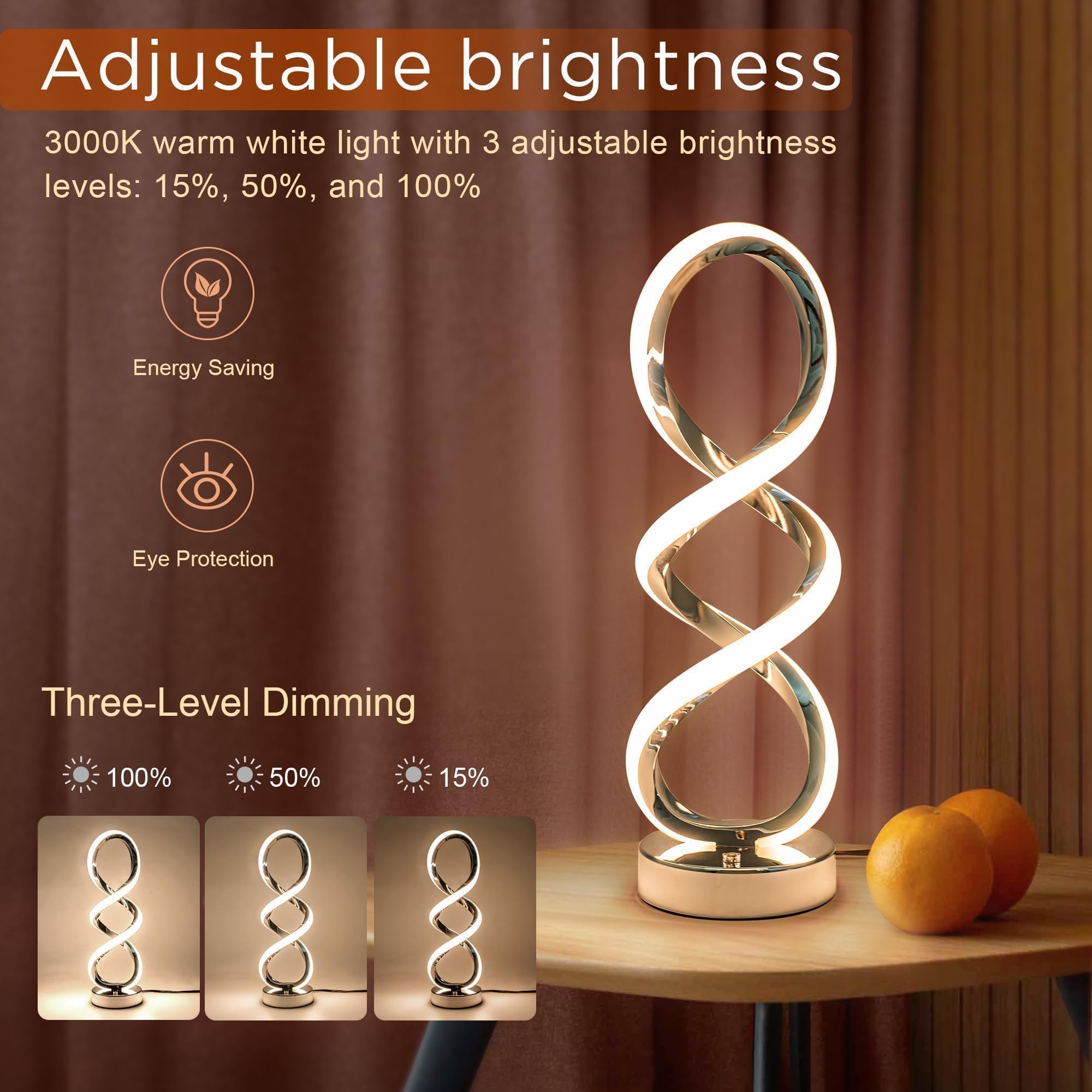 Adebime Modern Spiral Rgb Table Lamp, Touch Dimmable Bedside Lamp, 7 Colors 10 Light Modes Spiral Design Table Lamp, Unique Nightstand Lamp For Living Room, Bedroom, Cool Lamps