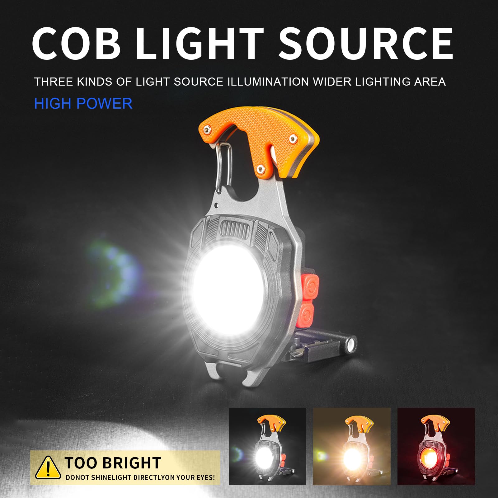 Letour 2 Pack Led Keychain Flashlight, 2000 Lumens Rechargeable Cob Waterproof Portable Led Work Light, 5 Light Modes, Pocket Light With Battery Display
