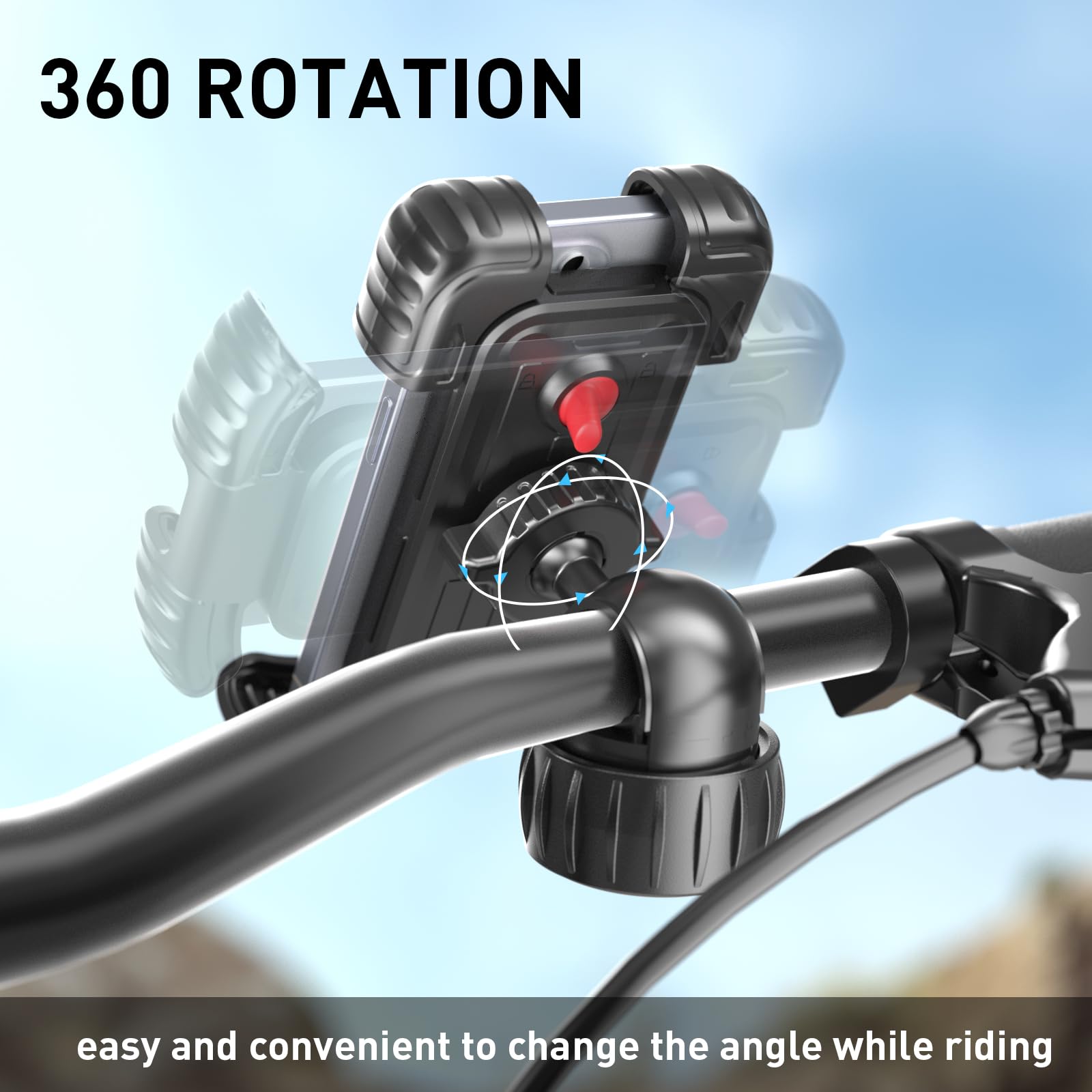 Hiboy Bike Phone Holder, 360° Rotation Adjustable Motorcycle Phone Mount,Bicycle Scooter Handlebar Phone Clip For 5.1" - 6.8" Smartphones