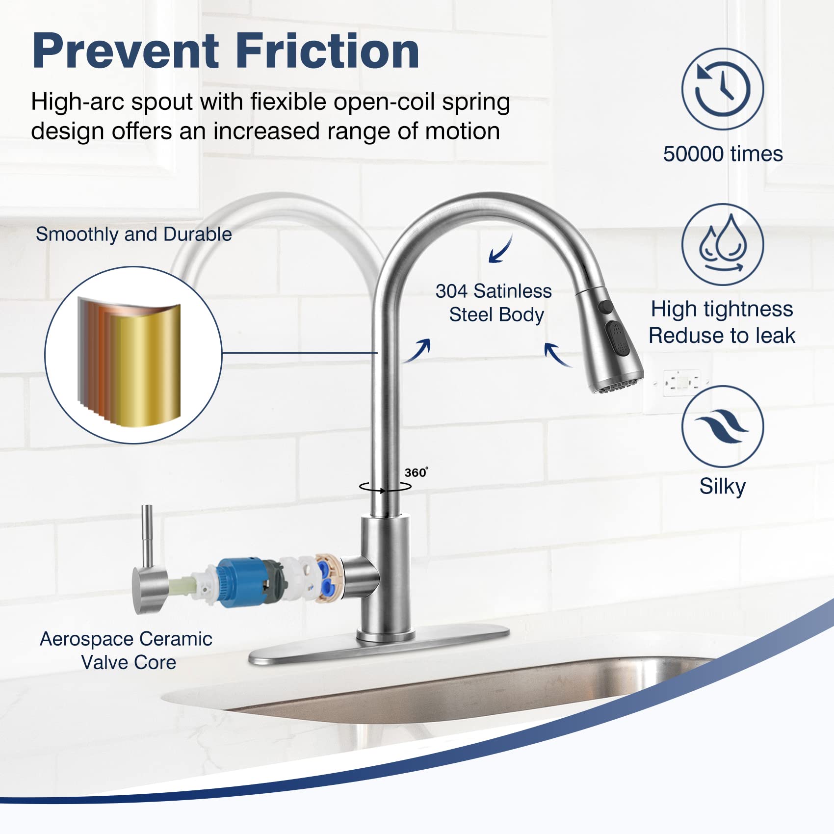 Hiokay Stainless Steel 304 Kitchen Sink Faucet With Pull Down Spray Outdoor Kitchens Faucets Out Extension Utility Farmhouse For Sinks 1 Hole,Single Handle Rent Apartment Dorm