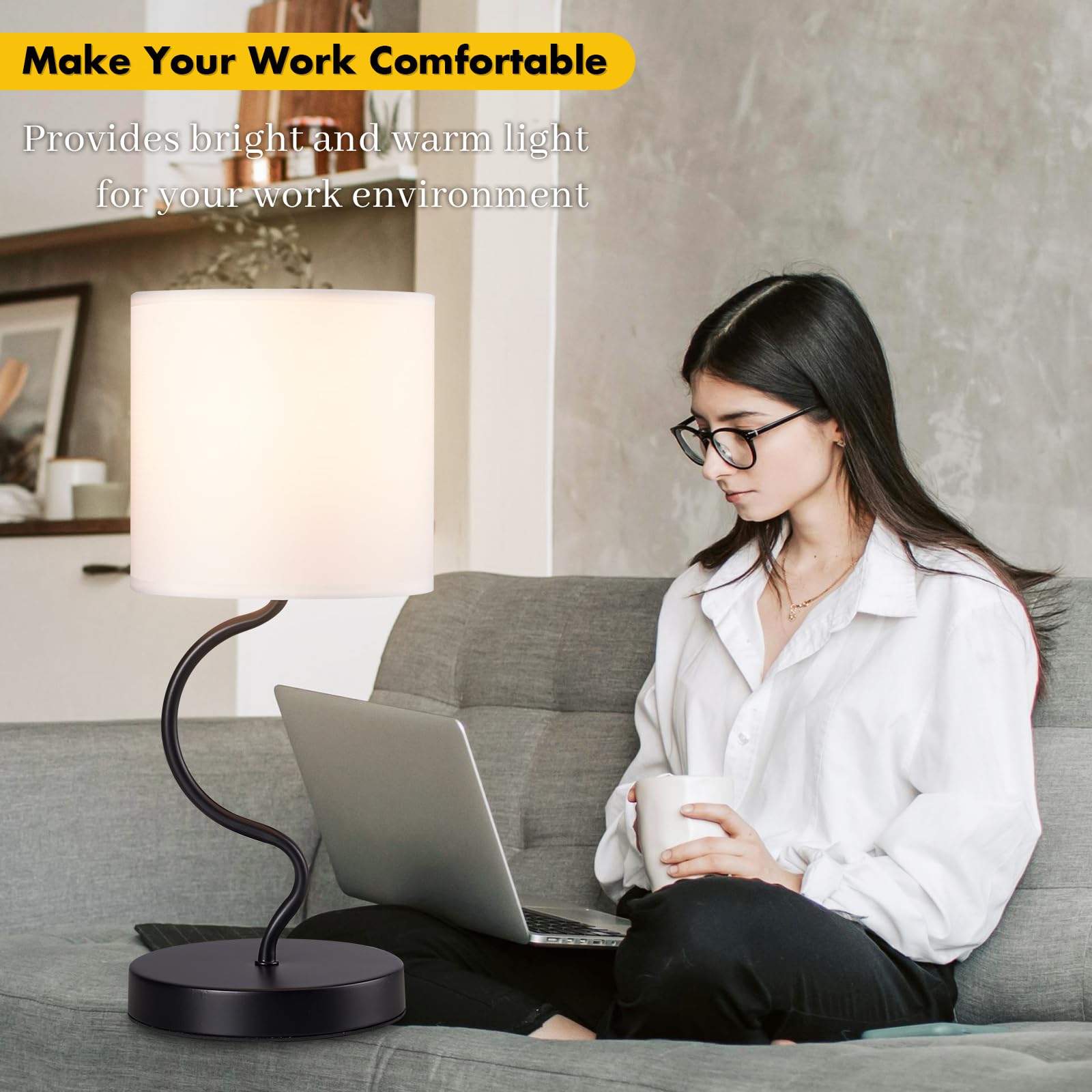 Hamilyeah Table Lamps Set Of 2, Bedside Lamps For Nightstand With On/Off Switch, Modern Lamps With Fabric Shade, Simple Lamps For Bedroom, Living Room, Home Office
