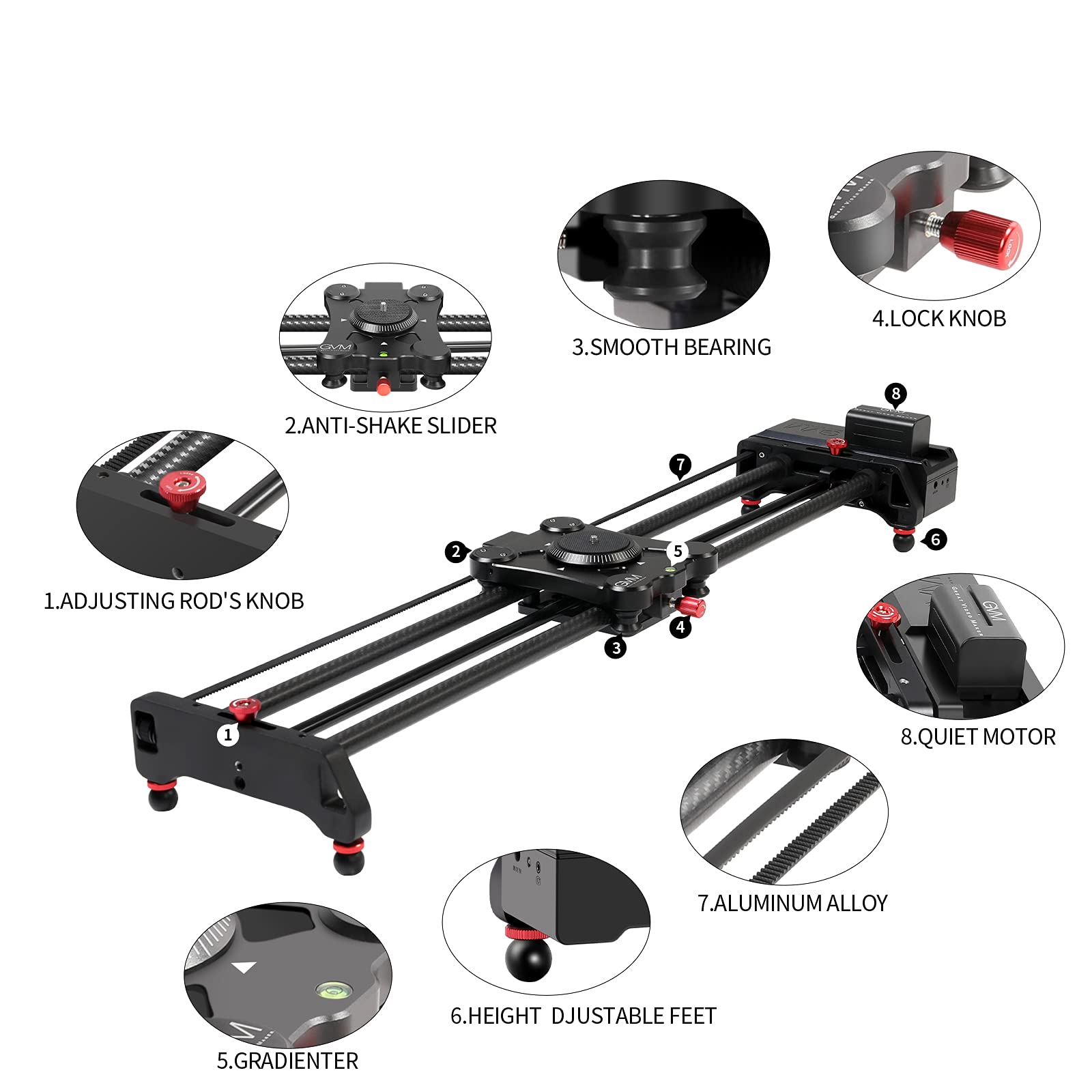 Gvm Motorized Camera Slider,31" Wireless Carbon Fiber Dolly Rail Camera Slider With App Control, Motorized Time Lapse And Video Shot Follow Focus Shot And 120 Degree Panoramic Shooting