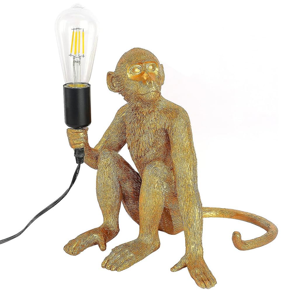 Lxrnqcey Modern Creative Table Light Monkey Desk Lamp, Resin Sitting Monkey Lighting Fixture, Industrial Table Lighting Fixture Chandelier For Living Room, Bedroom, Office, Gold, Table Lamp