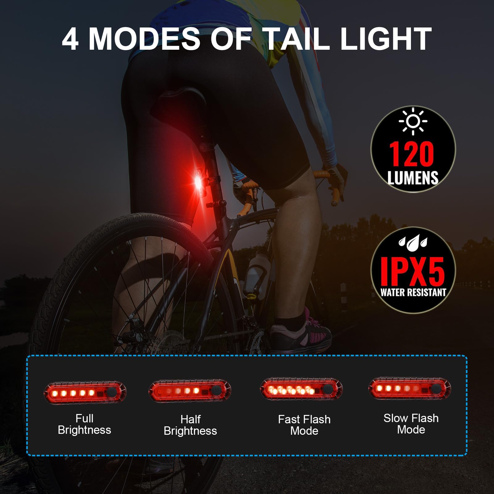 Funeedn 5 Adjustable Mode Flashlight Brightness Flash Light For Outdoor, 4 Different Modes Helmet Lights Bike Rear Light, Ipx6 Waterproof, Usb Rechargeable