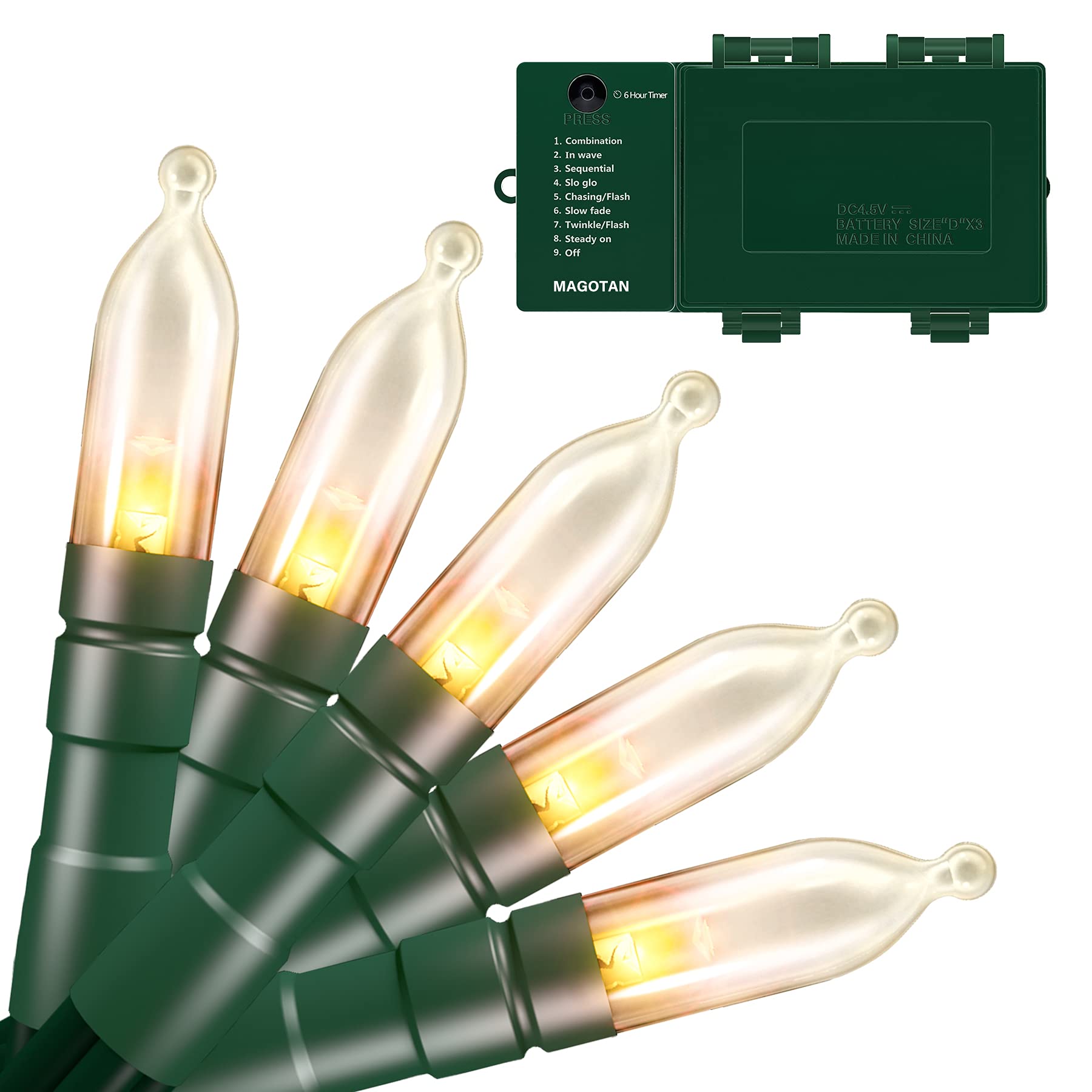 Magotan Christmas Lights With Timer - Battery Operated Outdoor String Lights 200 Led 8 Modes Clear Mini Lights Set For Wedding Party Home Garden Wreath, Waterproof, Warm White