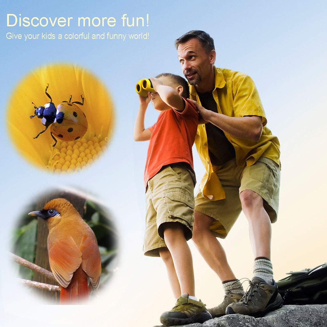 Jrd&Bs Winl Toys For 4-5 Year Old Boys,8 X 21 Kids Binoculars For Children,Compact Telescope Boys  4-8 Years Old To Bird Watching &Scenery(Yellow)