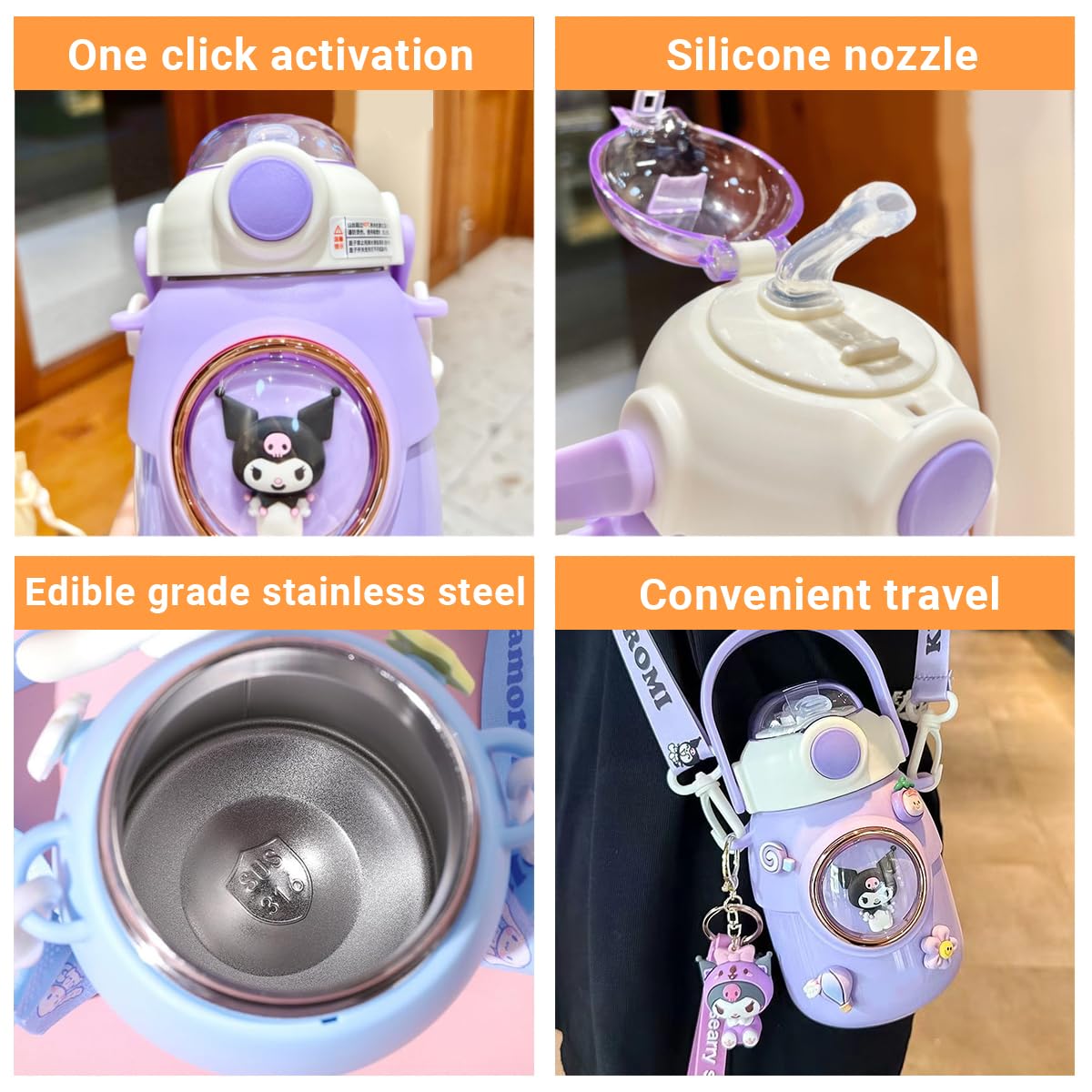 Cute Stainless Steel Water Bottle, Straw Thermos Mug With Portable Stylish Perfect Sport Set