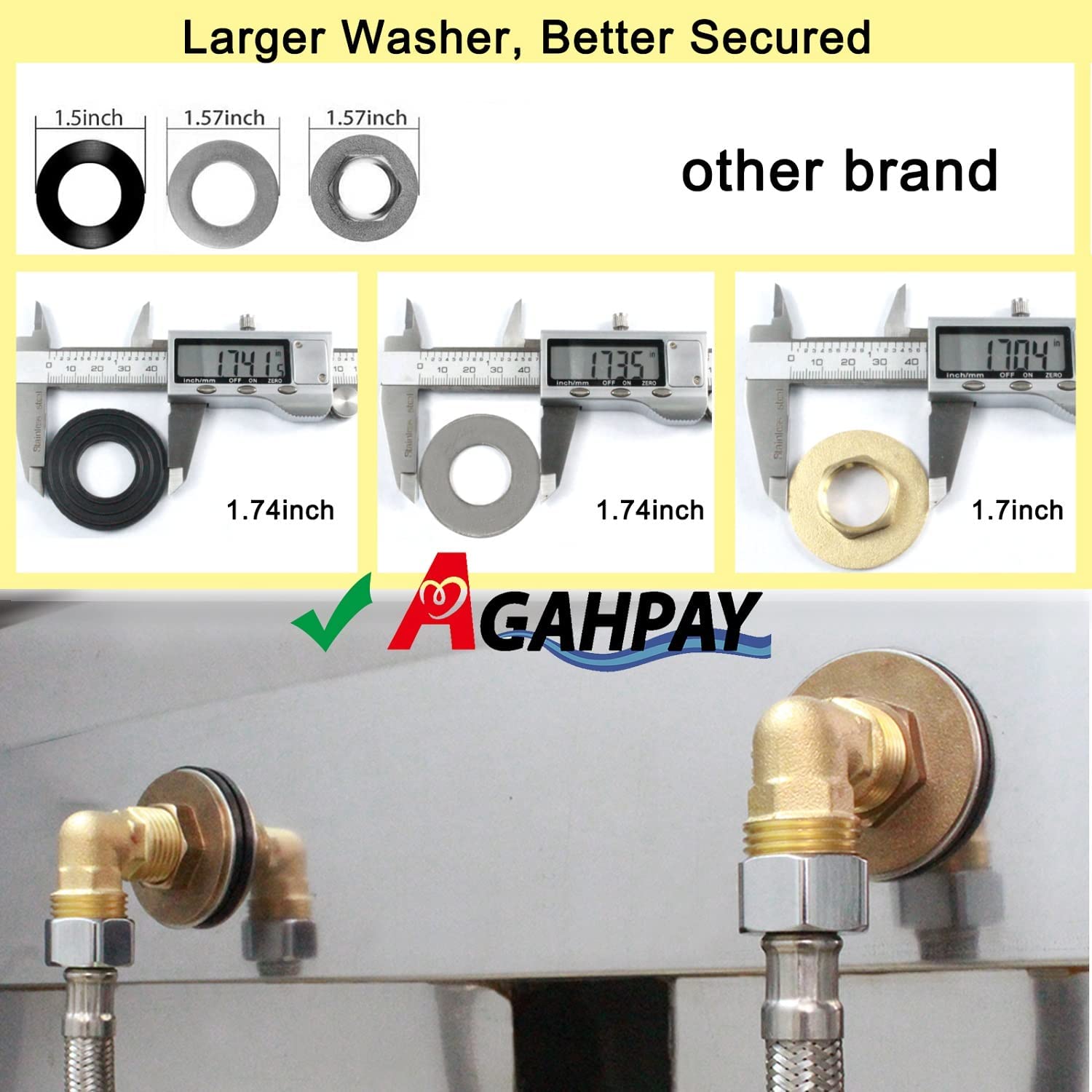 Agahpay Installation Kit For Wall Mount Commercial Kitchen Sink Faucet, Backsplash Mounted Kit Sink Faucet Connector Adapter Set For Stainless Steel Commercial Kitchen Utility Sink, G1/2, Solid Brass