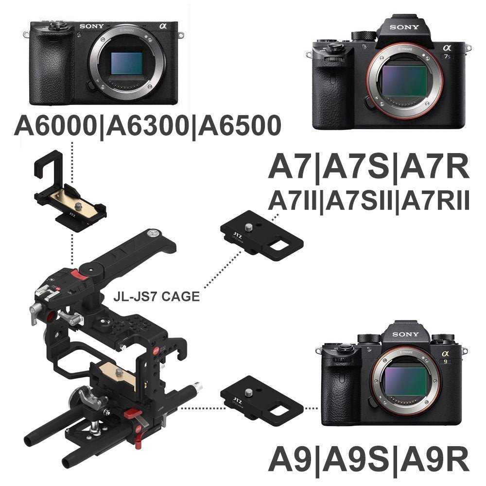 Jtz Dp30 Jl-Js7 Electronic Camera Cage Video Stabilizer Rig + 15Mm Rail Base Plate, Top Handle For Sony A9/A7Iii/A7Riii/A7Siii/A7Riv Mirrorless Camera Zoom, Focus, Rec Start/Stop