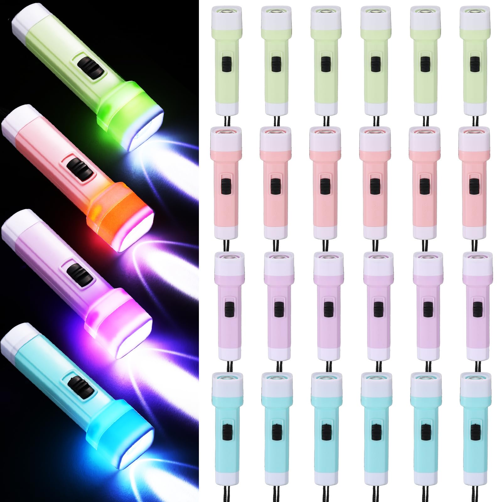 Tujoe 24 Pcs Mini Flashlight Bulk Small Multicolor Led Flashlights With Lanyard Portable Torches Lightweight Handheld Torches For Night Party Favors  Camping Hiking Home(Macaron Style)