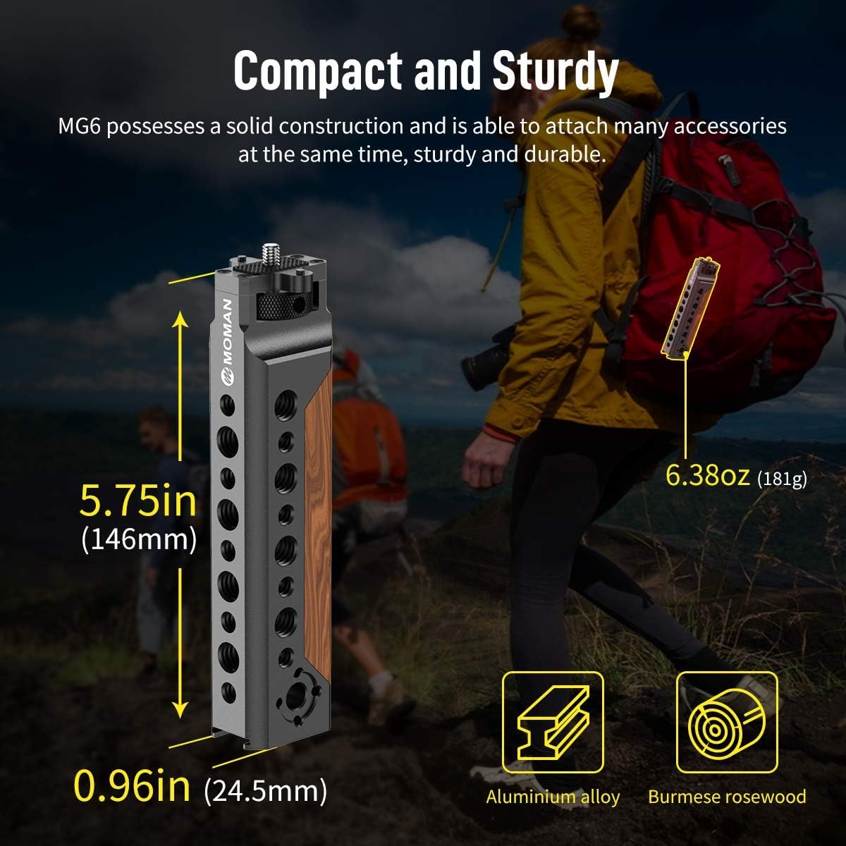 Moman Gimbal Handle Mg6 With Cold Shoe Comfortable Grip Arri 1/4"/3/8" Threaded Hole For Gimbal Stabilizers Weebill For Zhiyun Weebill S