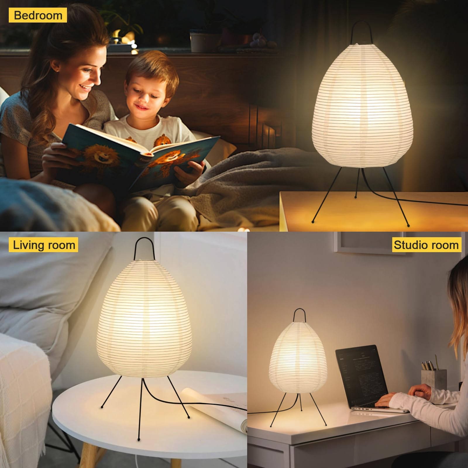 Kuabiz Paper Table Lamp Dimmable Japanese Lantern Lamps With Rice Paper Shade Decoration Standing Light For Bedroom Livingroom Dresser College Dorm Coffee (Classic)