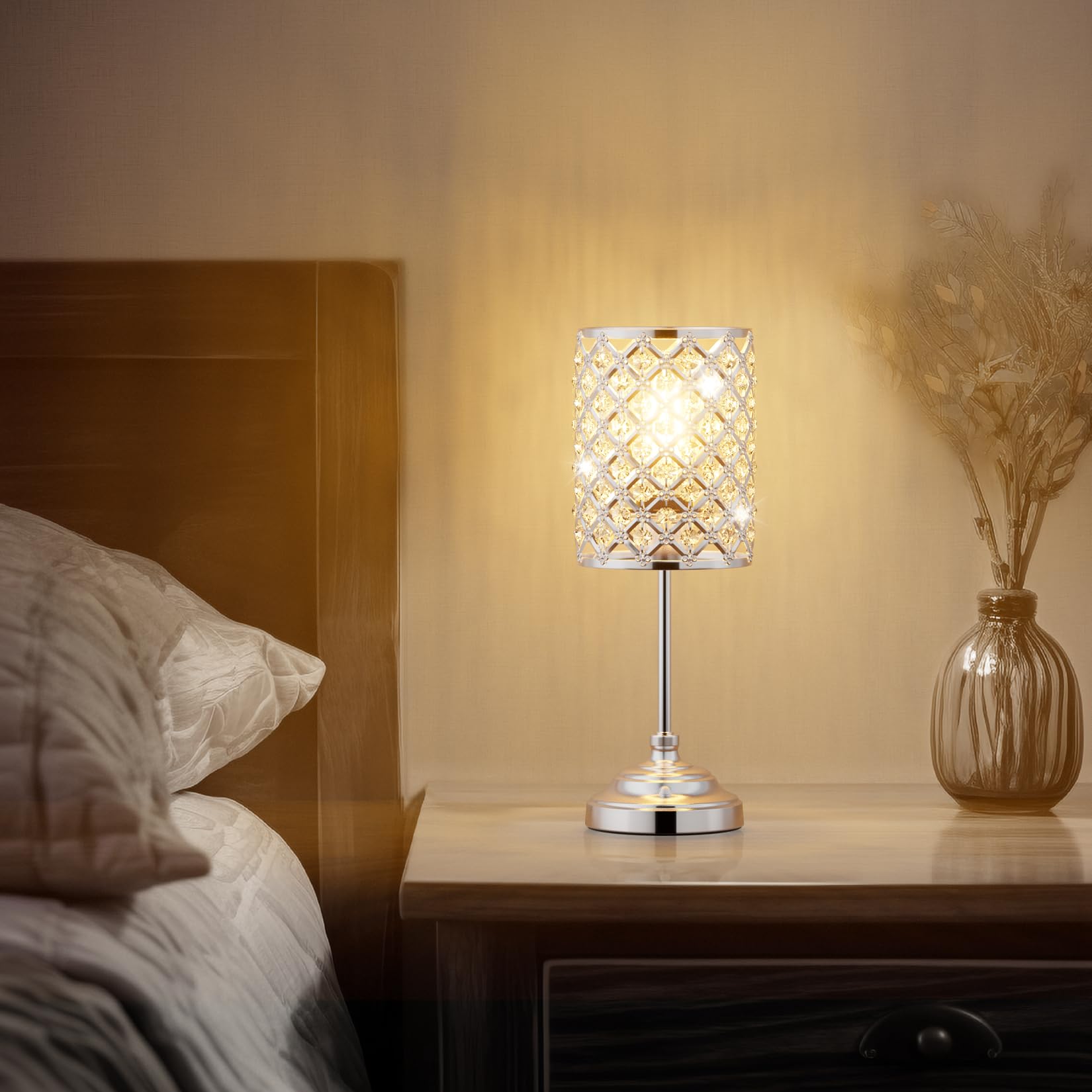 Irotine Cordless Crystal Table Lamp With Dimmer, Built-In Rechargeable Battery Powered Table Lamp For Dining Room, Bedroom, Bedside, Restaurant, Bar (Chrome)