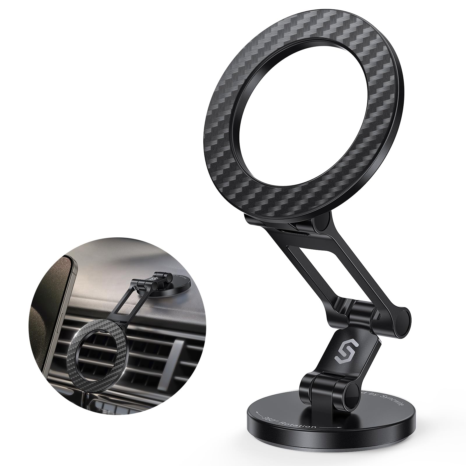 Syncwire Fits Magsafe Car Mount, Magnetic Phone Holder For Car Dashboard, [Flexible Three-Axis] 360° Rotation Magnetic Car Mount Strong Magnets Car Phone Holder Fits Iphone 16 15 14 13 12 Pro Max