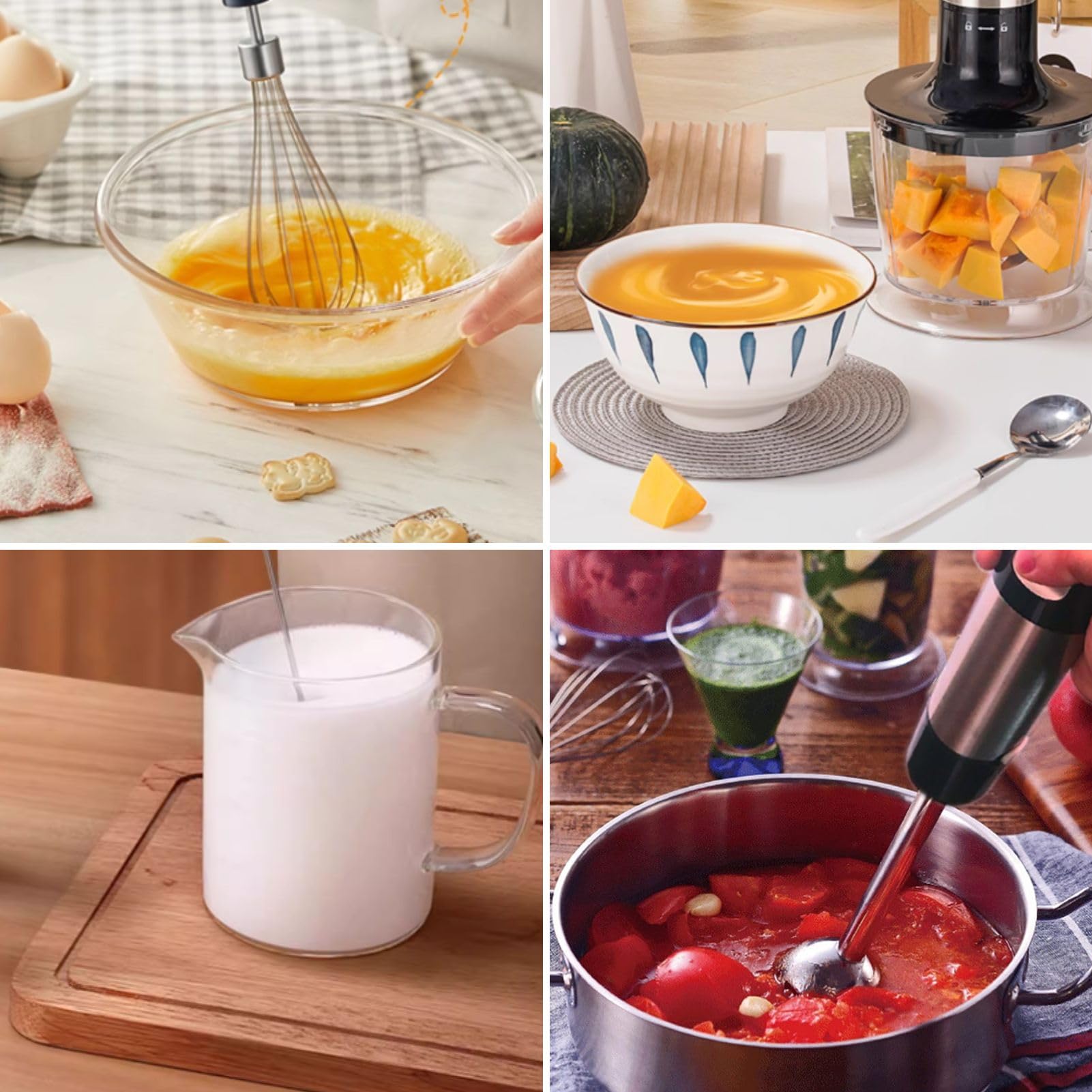 Govnpj Immersion Blender Handheld, 6 In 1Hand Blender 600W 12 Speed Mode Stainless Steel Hand Mixer With Stirring Stick Stranded Cup Egg Beater Measuring Cup Frother Double Egger