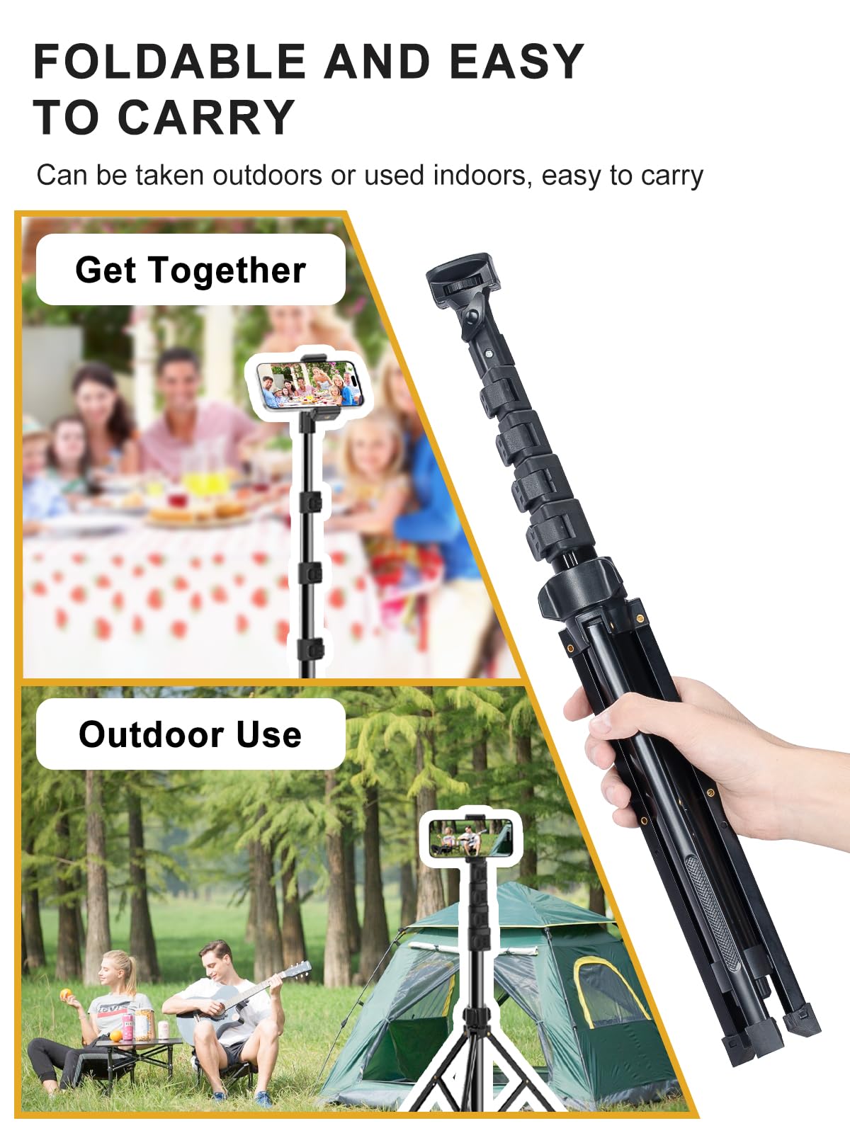 Jiang&Rong 62" Adjustable Phone Tripod Stand - Extendable Selfie Stick Tripod For Iphone & Android, Portable With Remote, Compatible With Smartphones For Video Recording, Travel, Camera