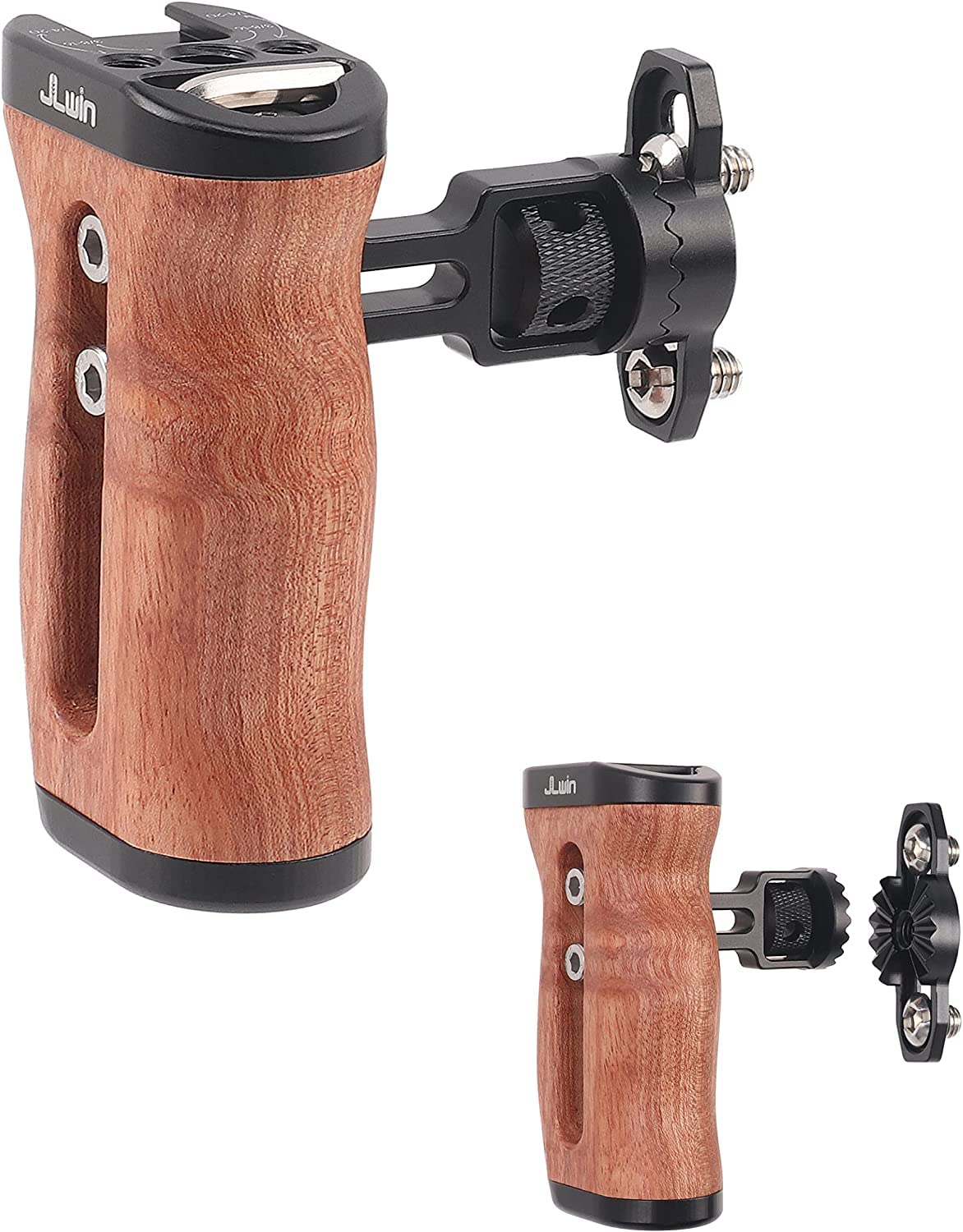 Hersmay Wooden Side Handle Quick Release Camera Hand Grip With 1/4"-20 Screws Stabilizer With Arri-Style Mount Screw & Cold Shoe Mount For Dslr Mirrorless Video Camera Cage