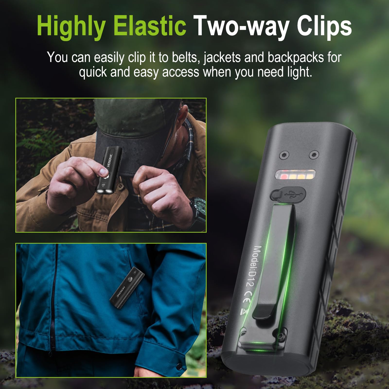 Hosonic D12 Rechargeable Edc Flashlight 1800 Lumen, Small Flat Flashlights Powerful With Red Light,Pocket Clip And Magnetic, Led Super Bright Flash Light 10 Modes For Home Camping Emergencies