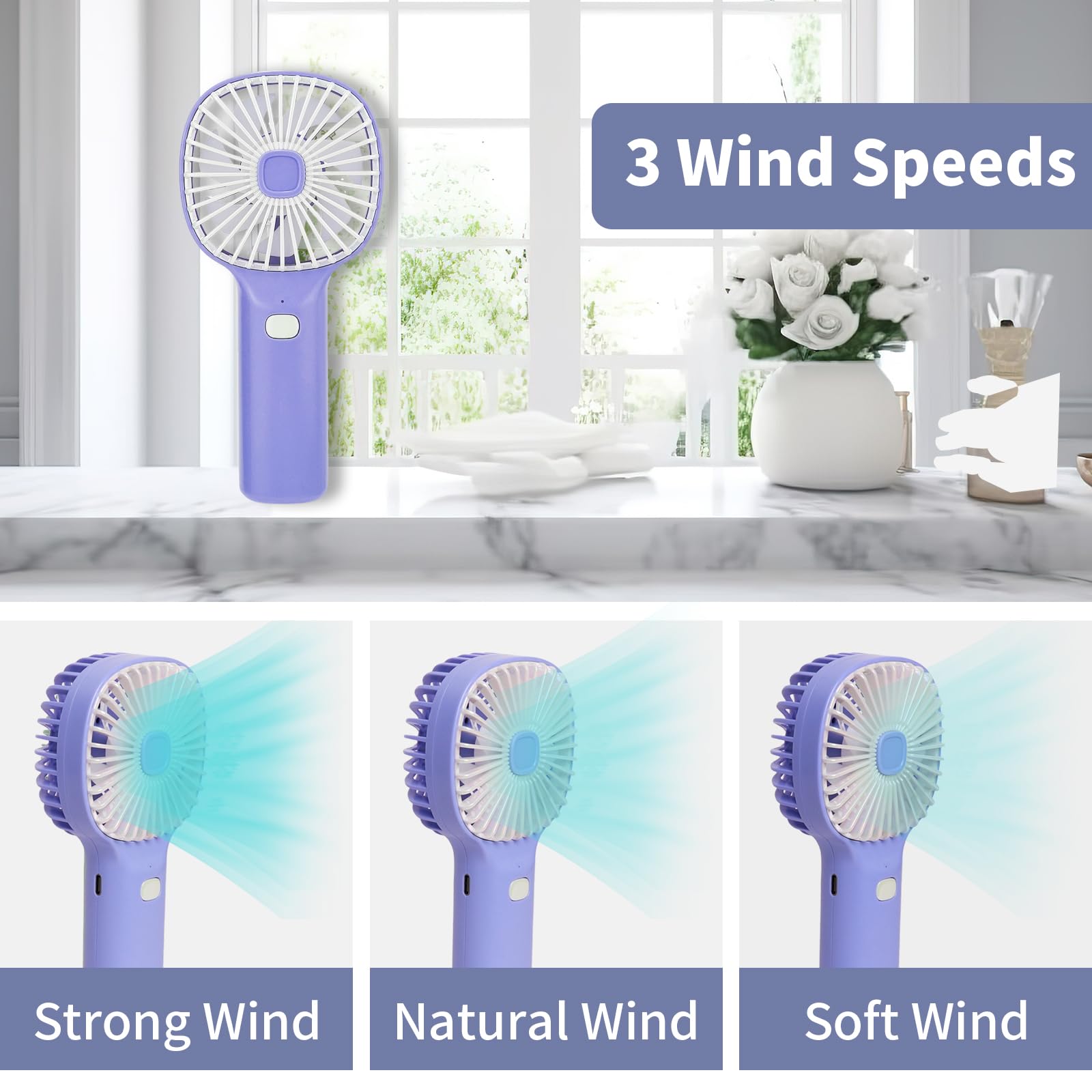 Portable Handheld Fan, Mini Usb Rechargeable Personal Fan With 3 Speeds, Cute Design Makeup Eyelash