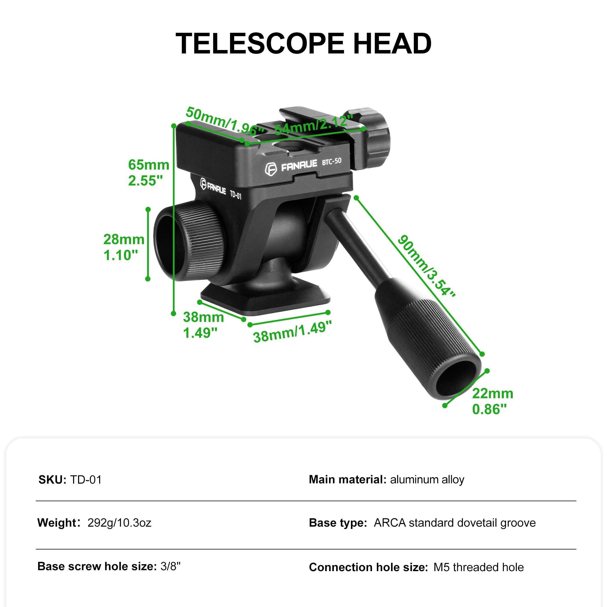 Fanaue Camera Tripod Fluid Head, Panoramic Ball Head With Arca Swiss Quick Release Plate Adapter, Mini Pan Tilt Head W Handle For Dslr Cameras,Camcorders,Monopod,Binoculars, Load Up To 7.72 Lb/3.5Kg