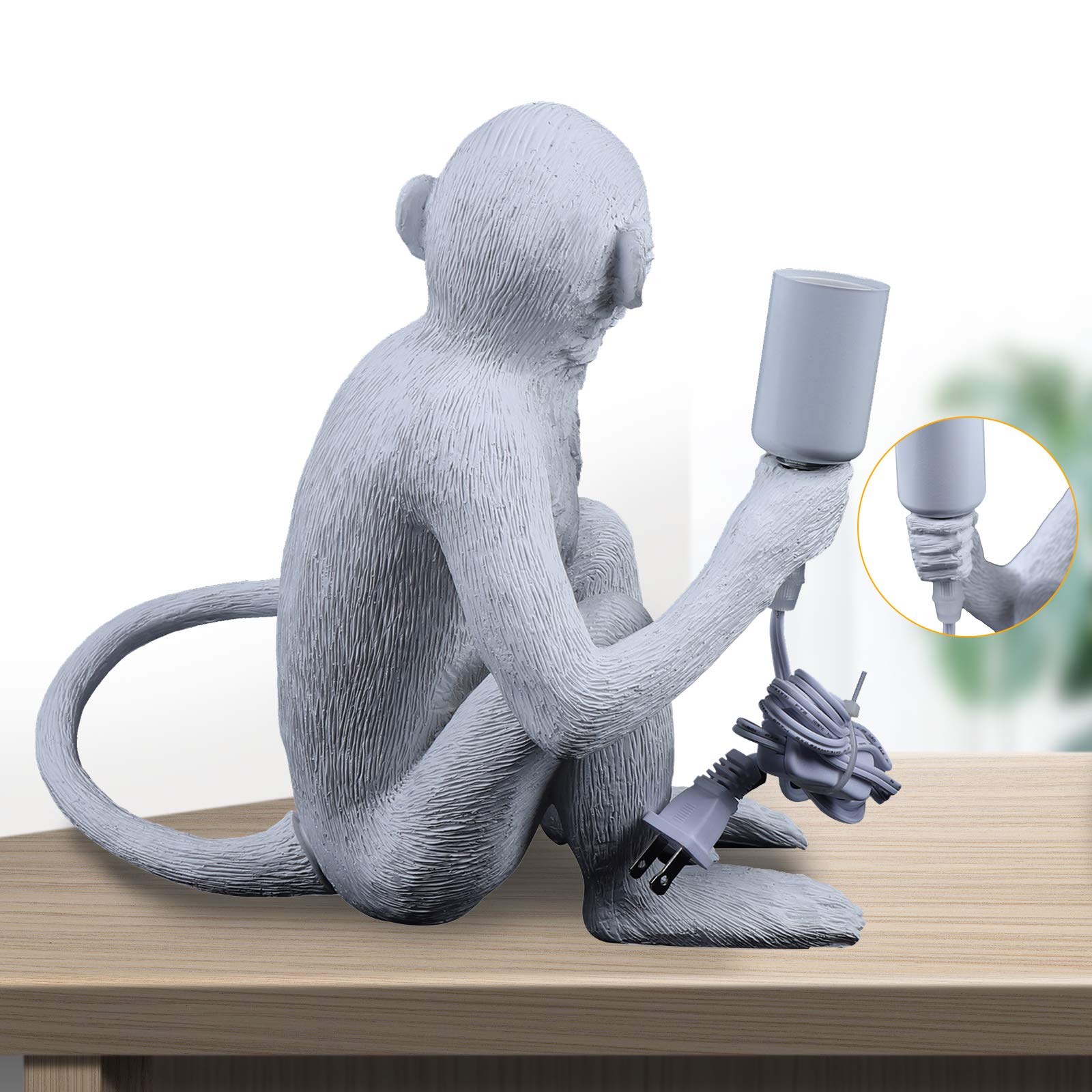 Tiardocge Modern Table Light, Resin Sitting Monkey Desk Lamp, Animal Bedside Led Light For Living Room, Bedroom, Kids Room, Office, College Dorm (White)