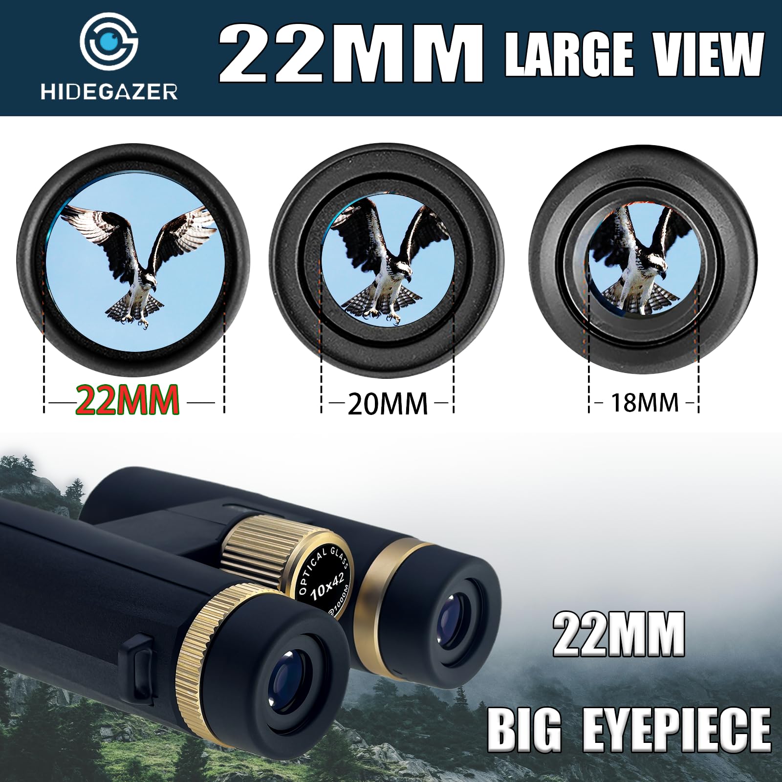 Hidegazer 10X42 Binoculars For Adults High Powered,Clear Large View Binoculars For Bird Watching With Bak4 Prism And Fmc - Low Light Vision Binoculars For Hunting,Travel,Camping,Outdoor Sport (Black)