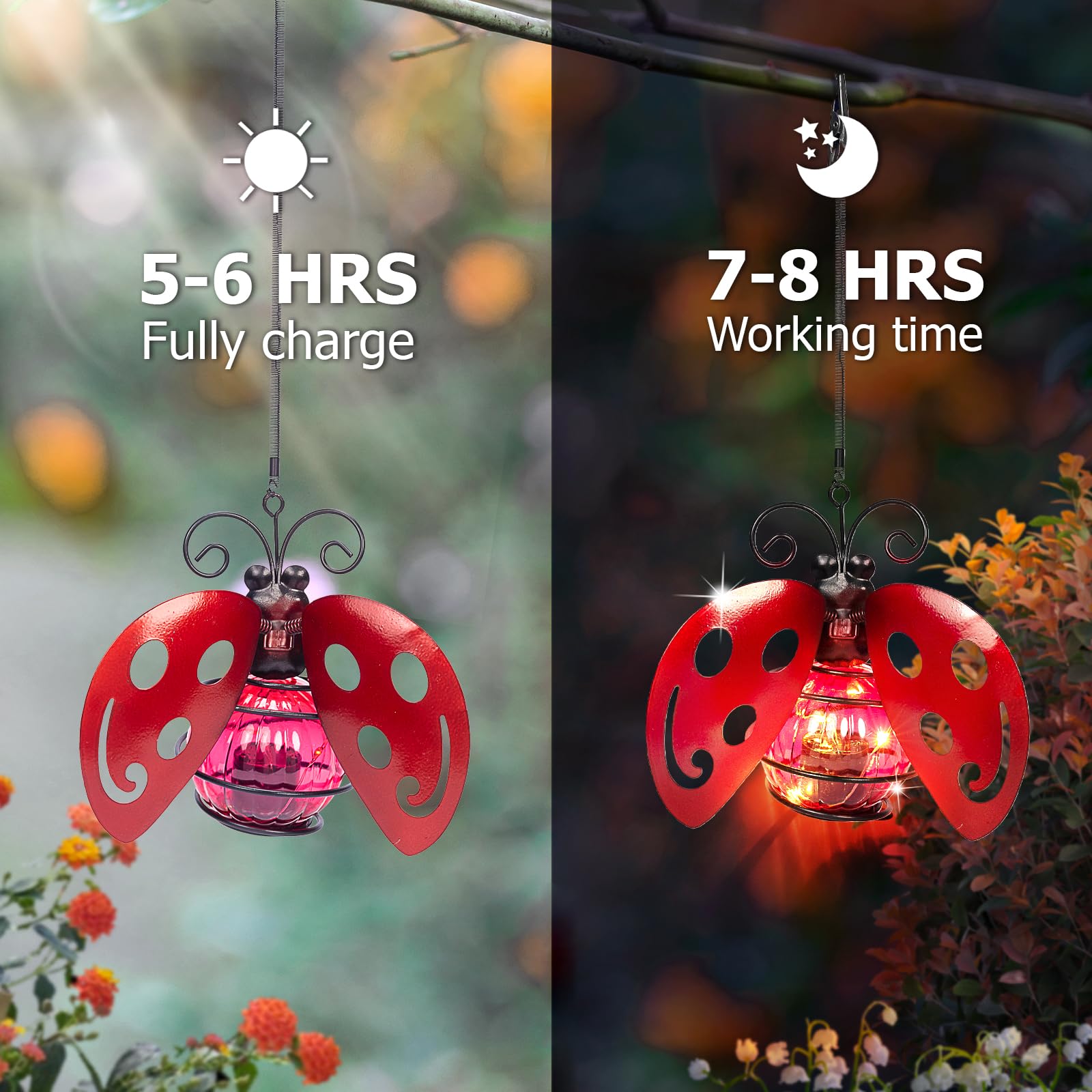 Vbioa Solar Hanging Ladybug Lights Led Waterproof Powered Outdoor Garden Decor Light Unique Decorations For Sister Birthday Gardening  For Mom Women Yard Path Front Porch Balcony Backyard