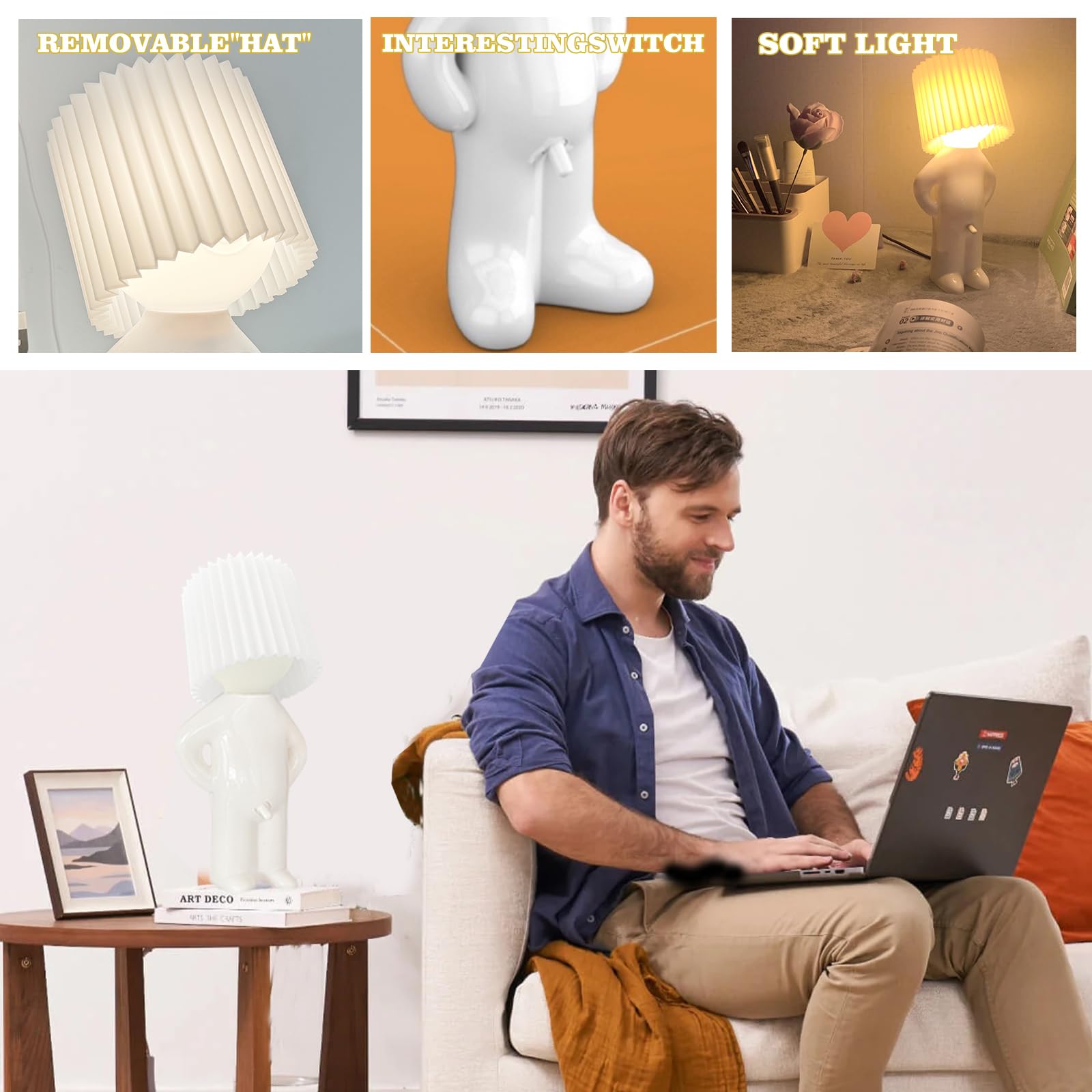 Nmignh A Little Shy Man Lamp,White Elephant For Adults, Creative Small Night Light Led Plug-In Table Lamp, Home Decoration Novelty For Bedroom, Christmas And Valentines(White)