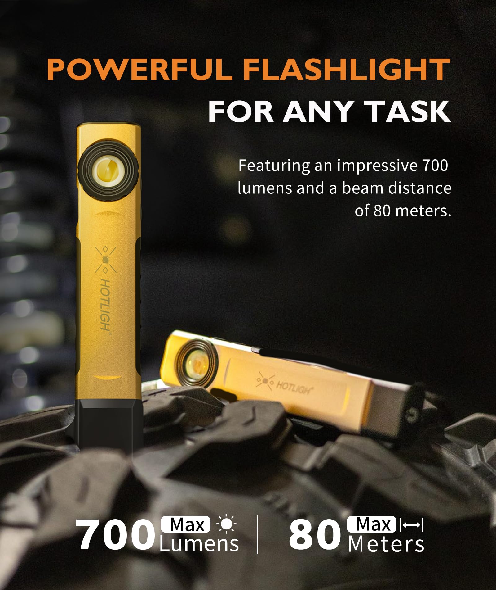Hotligh Rechargeable Flashlight Magnetic - 700 Lumens Led Flashlight With Clip Design, Flat Flashlight For Car Repairing/Camping/Emergency