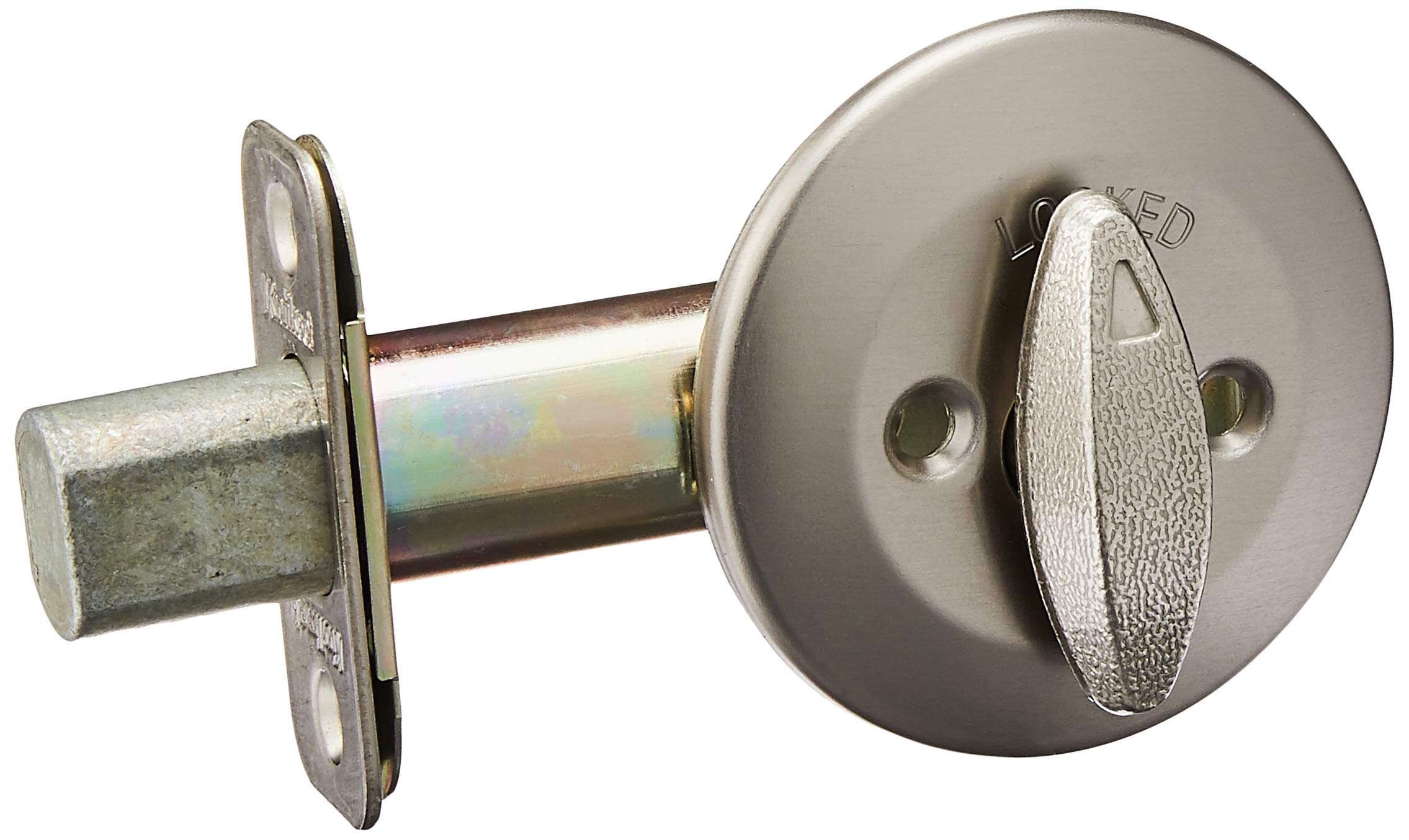 Kwikset 663 Deadbolt Unkeyed Deadbolt Lock, Satin Nickel Round Interior Turn Piece For Front Entry Door, With Latch And Adapter, No Exterior Assembly