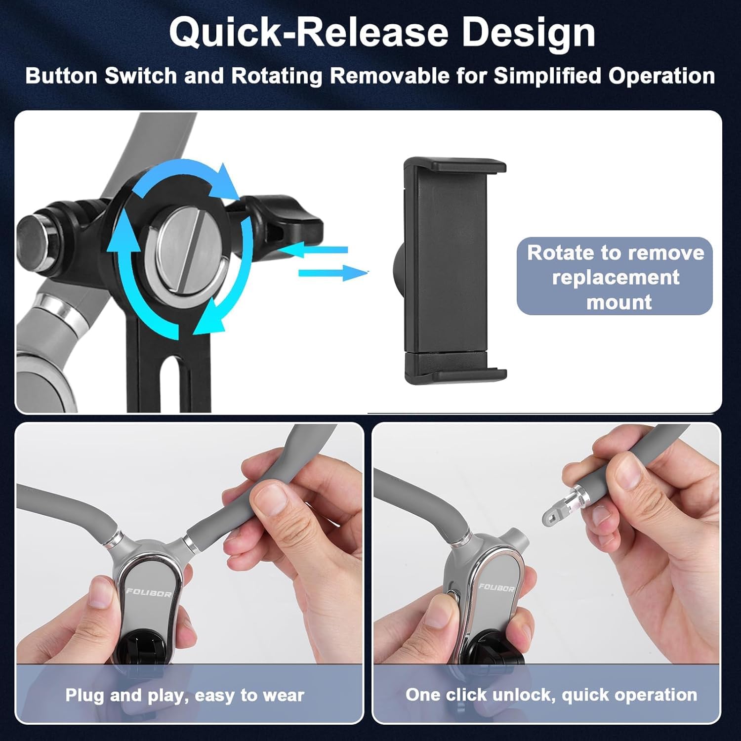 Folibor Magnetic Phone Holder, 4 In 1 Neck Mount For Phones & Action Camera, Hand  Cell Phone Holder For Recording Pov/Vlog Video Selfie, Neck Tripod For Iphone, Gopro, Android Phones Grey