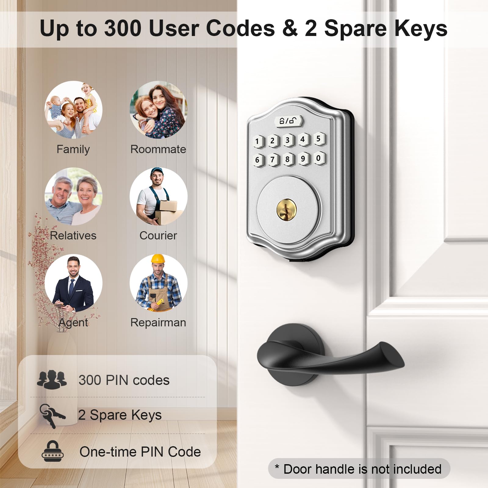 52Hz Keyless Entry Door Lock With Code, Electronic Keypad Deadbolt With 2 Keys, Smart Door Locks For Front Door, Voice Guidance, Anti-Peeping Password, Auto Lock, Easy To Install, Silver