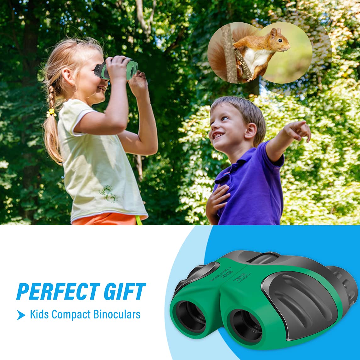 Meet Sun Easter  For 3-12 Years Old Boys, Vnvdflm Compact 8X21 Shock Proof Green Binoculars For Bird Watching Kids Telescope For Teens Toys For 5-10 Years Old Girls (Green)