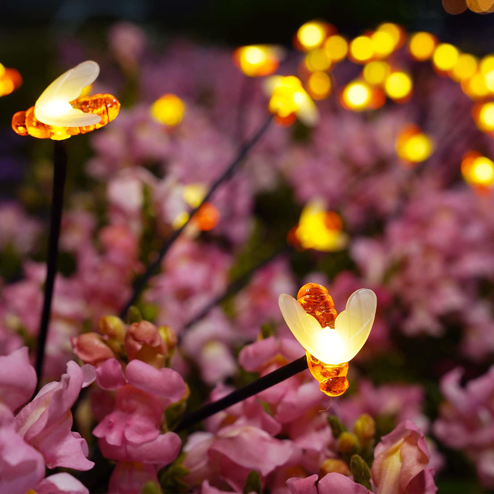 Aotiyl Solar Garden Lights Outdoor Decorative - 4Pack Starburst Swaying Solar Lights Outdoor Waterproof, Solar Powered Firefly Lights, Solar Bee Lights, Warm White