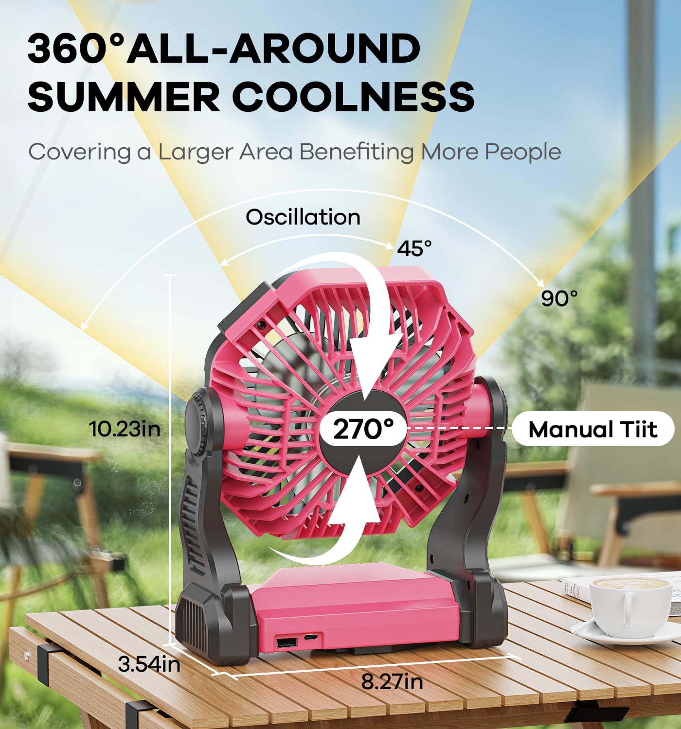 Camping Fan With Led Lantern, 20000Mah Portable Rechargeable Battery Powered Table Fan With Hook