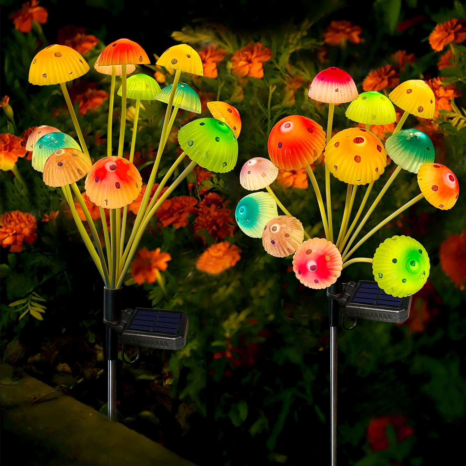 Kohlrabi Solar Garden Lights, 2 Pack Solar Mushroom Lights Outdoor,  For Woman Mom Grandmom Mothers Day, 24Led Mushroom Flower Light Yard Decor Outside Waterproof For Lawn Front Porch Patio