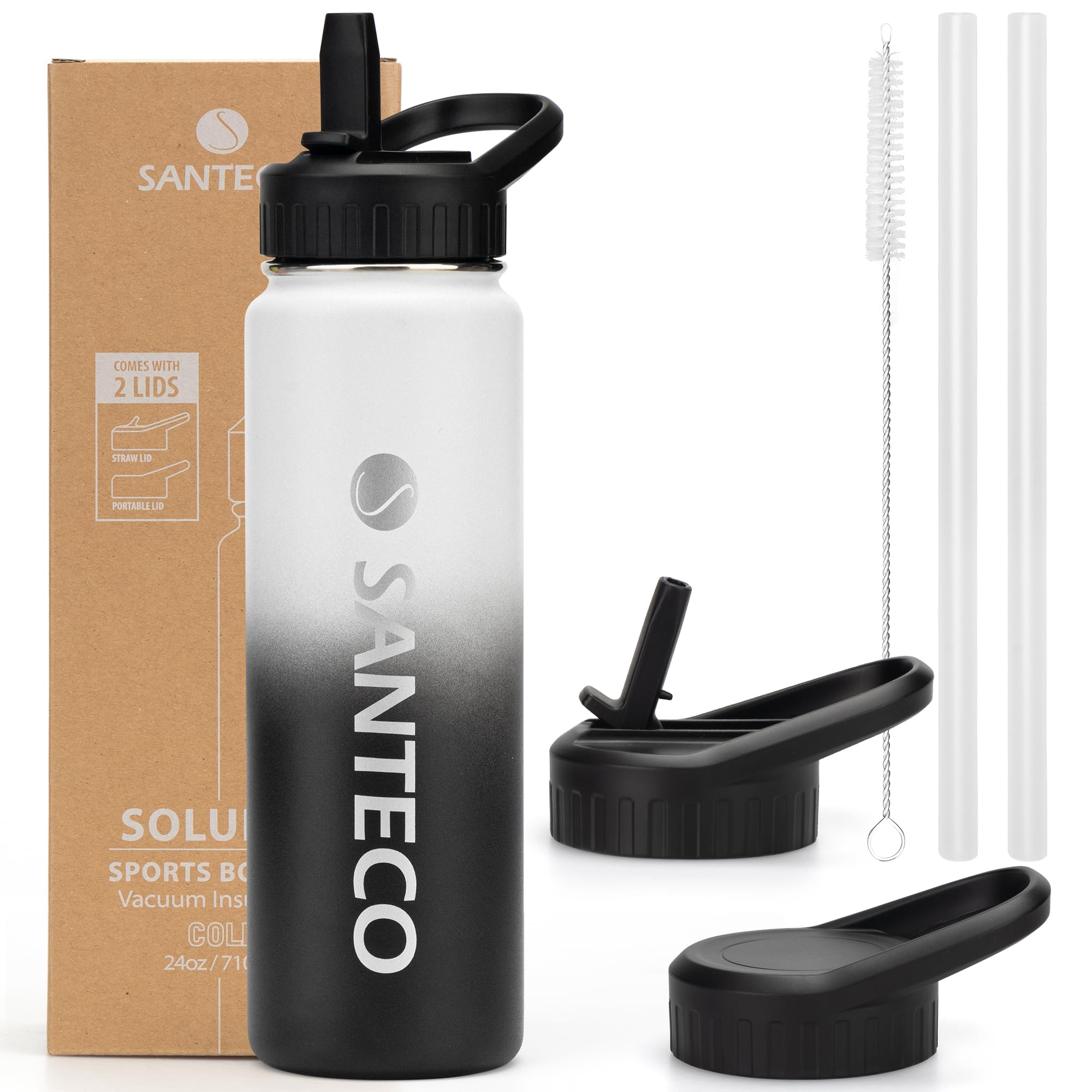 Santeco Water Bottle 40 Oz, Vacuum Insulated Stainless Steel Bottle With Straw Handle Lid