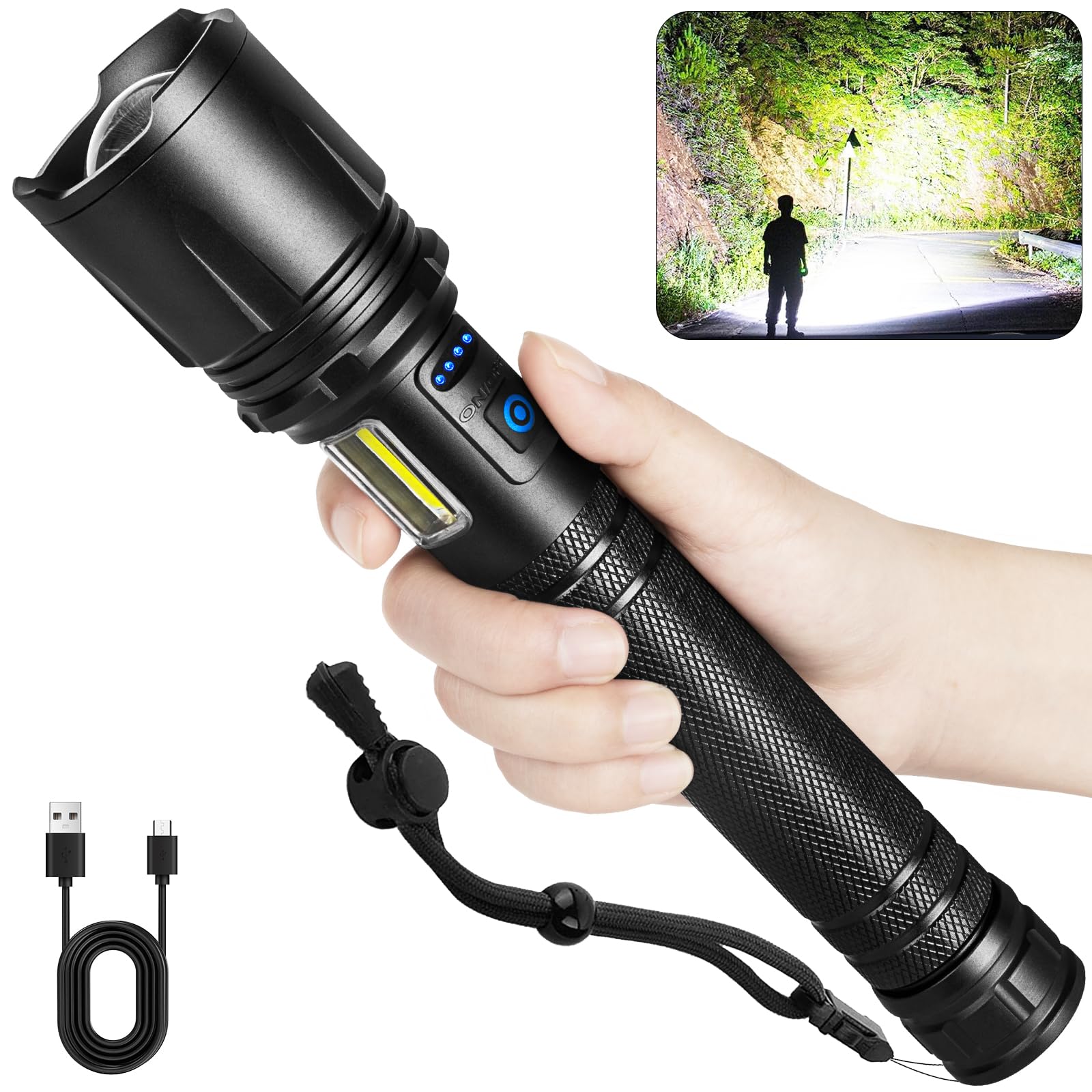 Cinlinso Rechargeable Led Flashlights High Lumens, 990,000 Lumens Super Bright Flash Light With 10000 Mah Βattery & 7 Modes, Powerful Handheld Waterproof Flashlights For Home Camping Emergencies