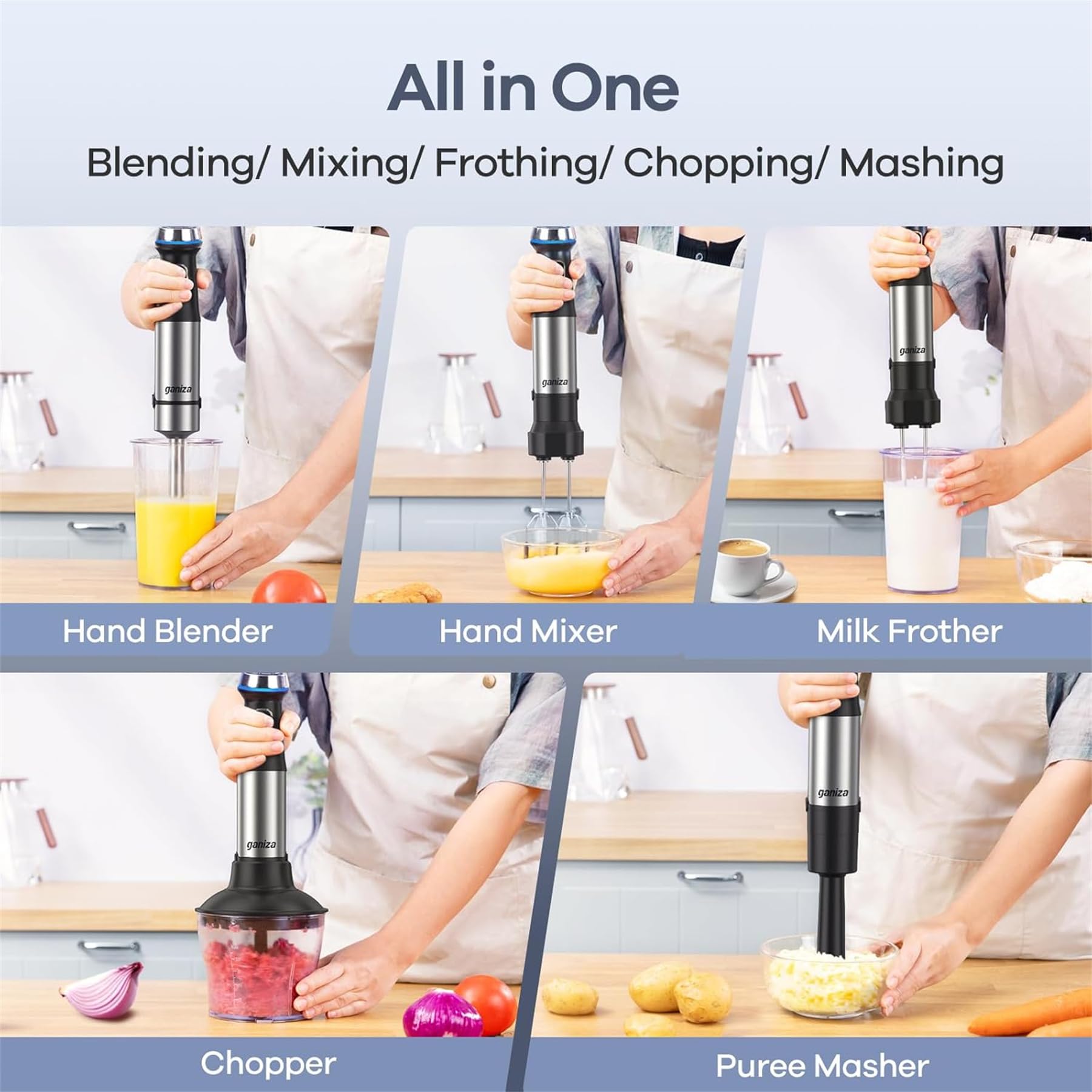 Uniqus 6-In-1 Hand Blender–Versatile Kitchen Gadget For Blending,Whipping,And Mixing,Compact&Powerful Small Hand Blender With Stainless Steel Blades,Perfect For Smoothies,Soups & More