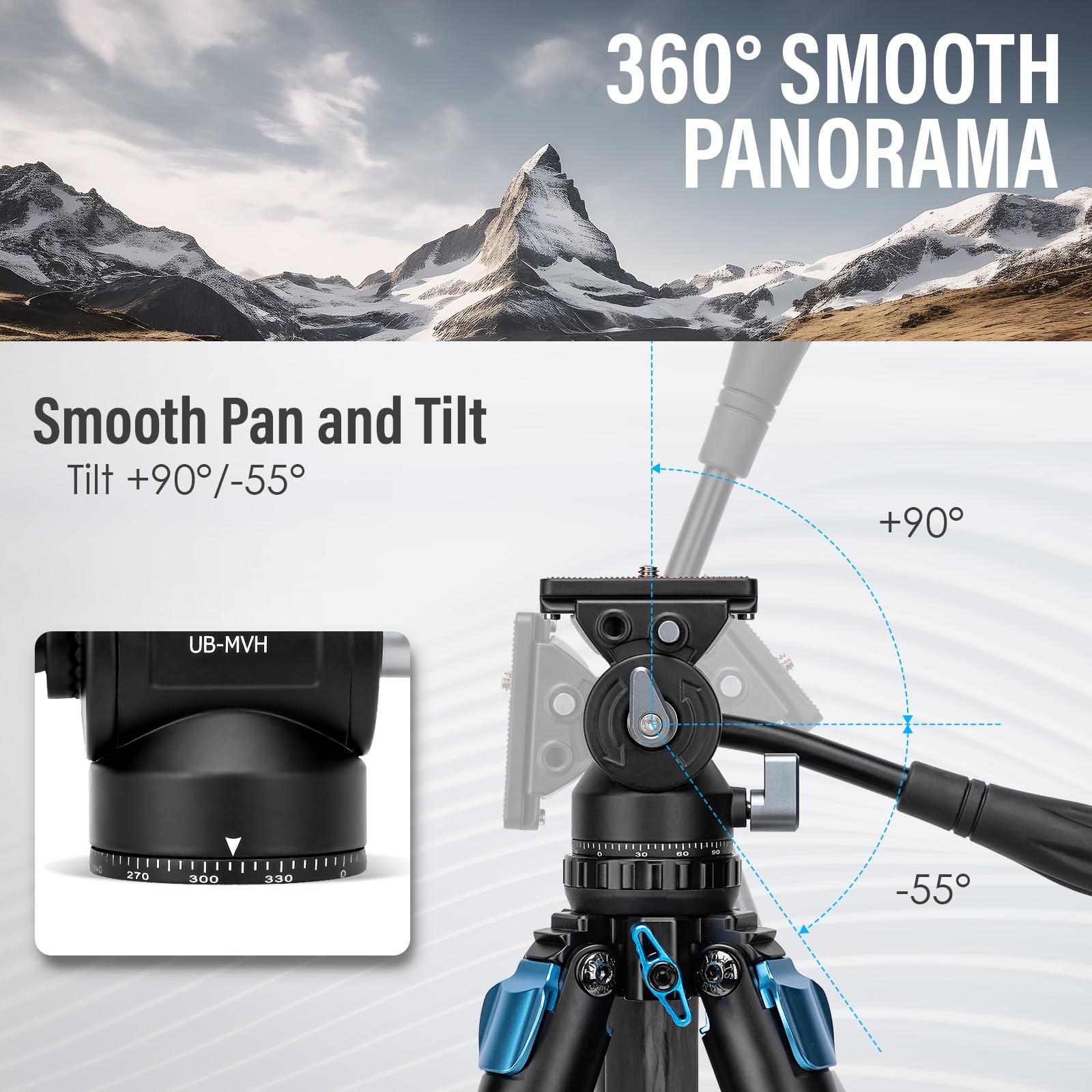 Unibase Tech Unibase Video Fluid Head For Camera Tripod, Pan Tilt Video Head With Arca Swiss Quick Release Plate, Panoramic Head For Compact Dslr Camera Mirrorless Camera, 11Lbs/ 5Kg Max Payload