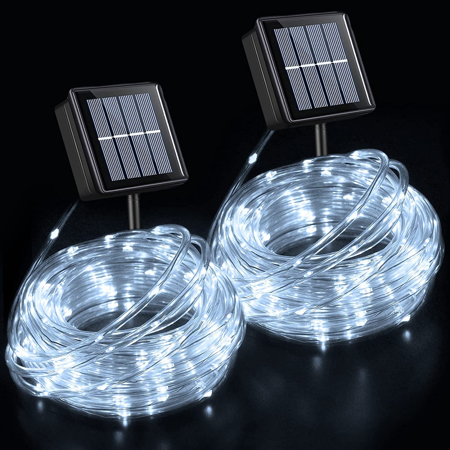 Qitong Solar Rope Lights, 2 Pack Each 33Ft 100Led String Light Outdoor Waterproof, 8 Modes Solar Tube Lights For Outside Garden Pool Patio Porch Tree Party (Cool White)