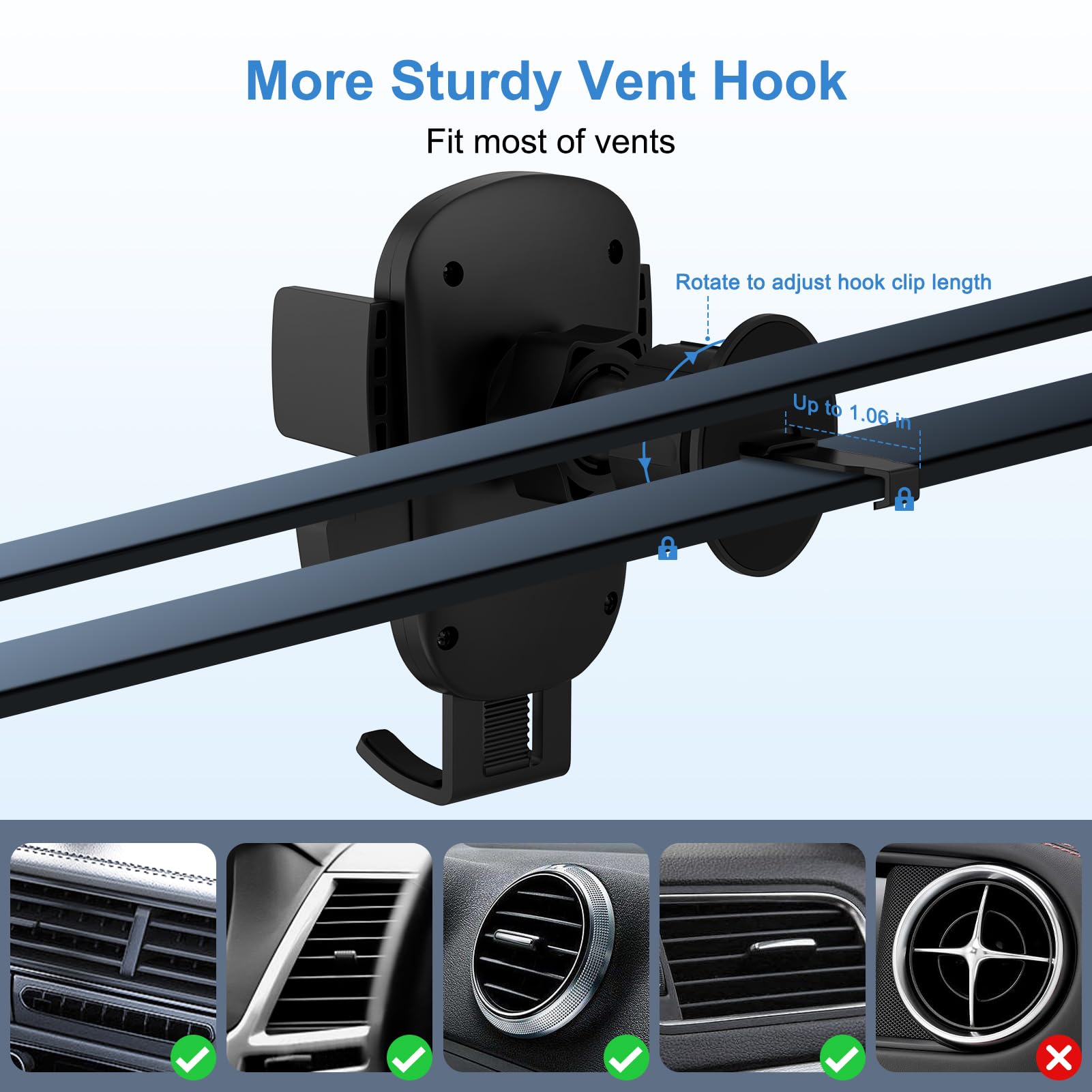 Fivebox Mount On Air Vent Phone Holder For Your Car With Hook Clip, Air Vent Cell Phone Car Mount, Hands  Universal Automobile Cradle Fit For Iphone, Android, And All Smartphones