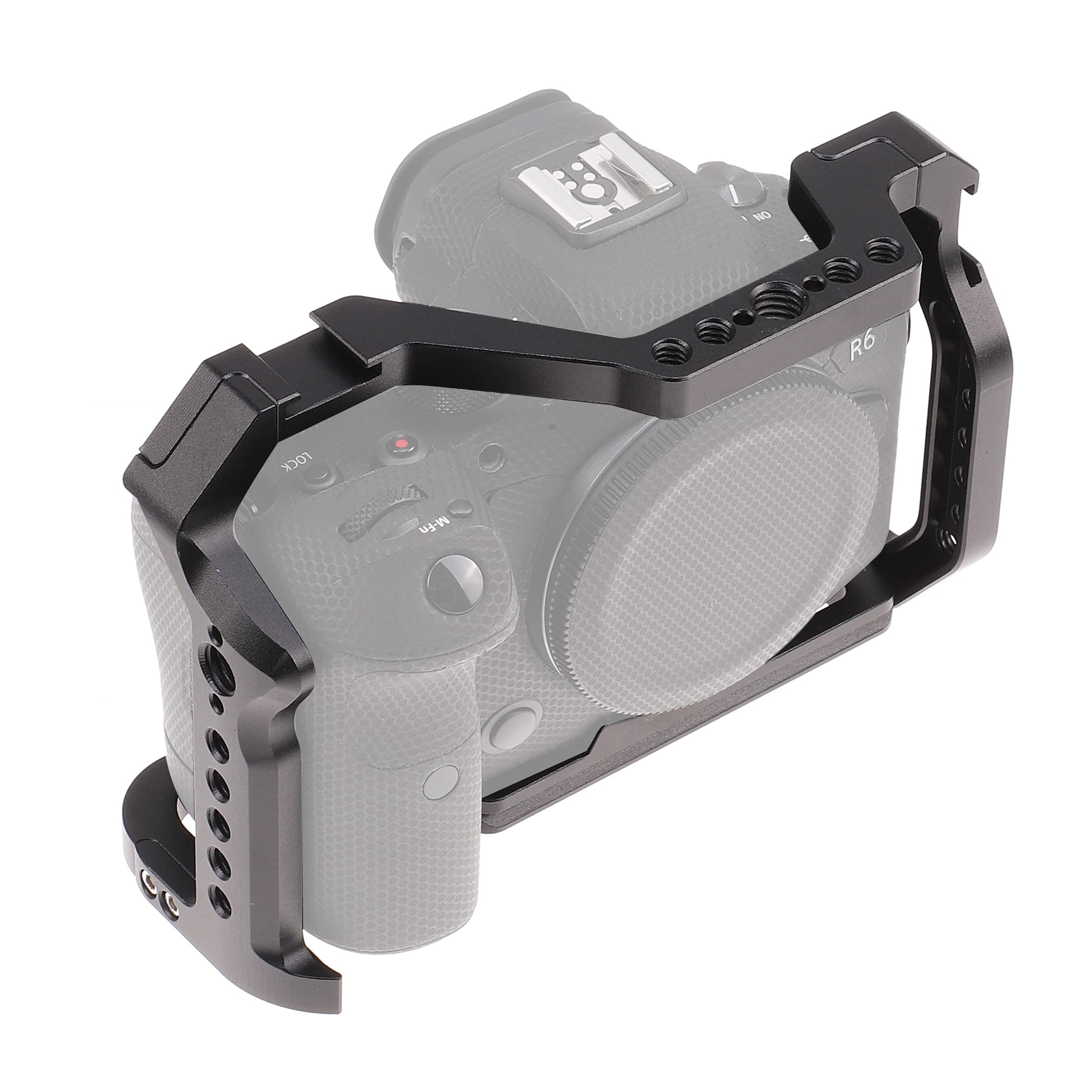 Hersmay R5 R6 Cage With Top Handle,Aluminium Alloy Camera Cage For Canon Eos R5 R6 Mirrorless Cameras, Vlogging Video Shooting Filmmaking Rig Stabilizer With 1/4" Mounting And 3/8" Arri Locating Hole